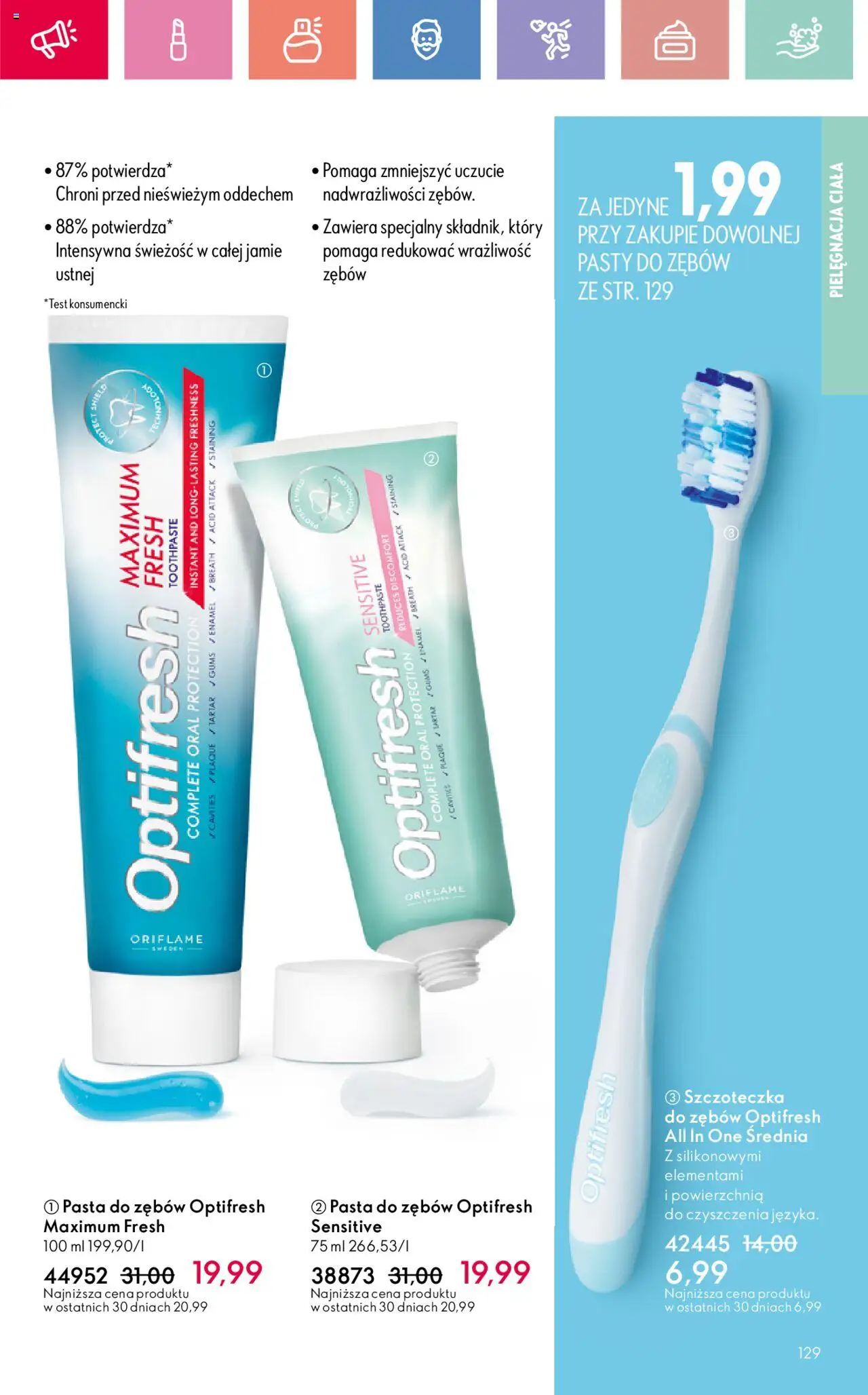Oriflame Katalog 11 2025 od 27.07.2025 | Strona: 129 | Produkty: Pasta do zębów, Szczoteczka do zębów