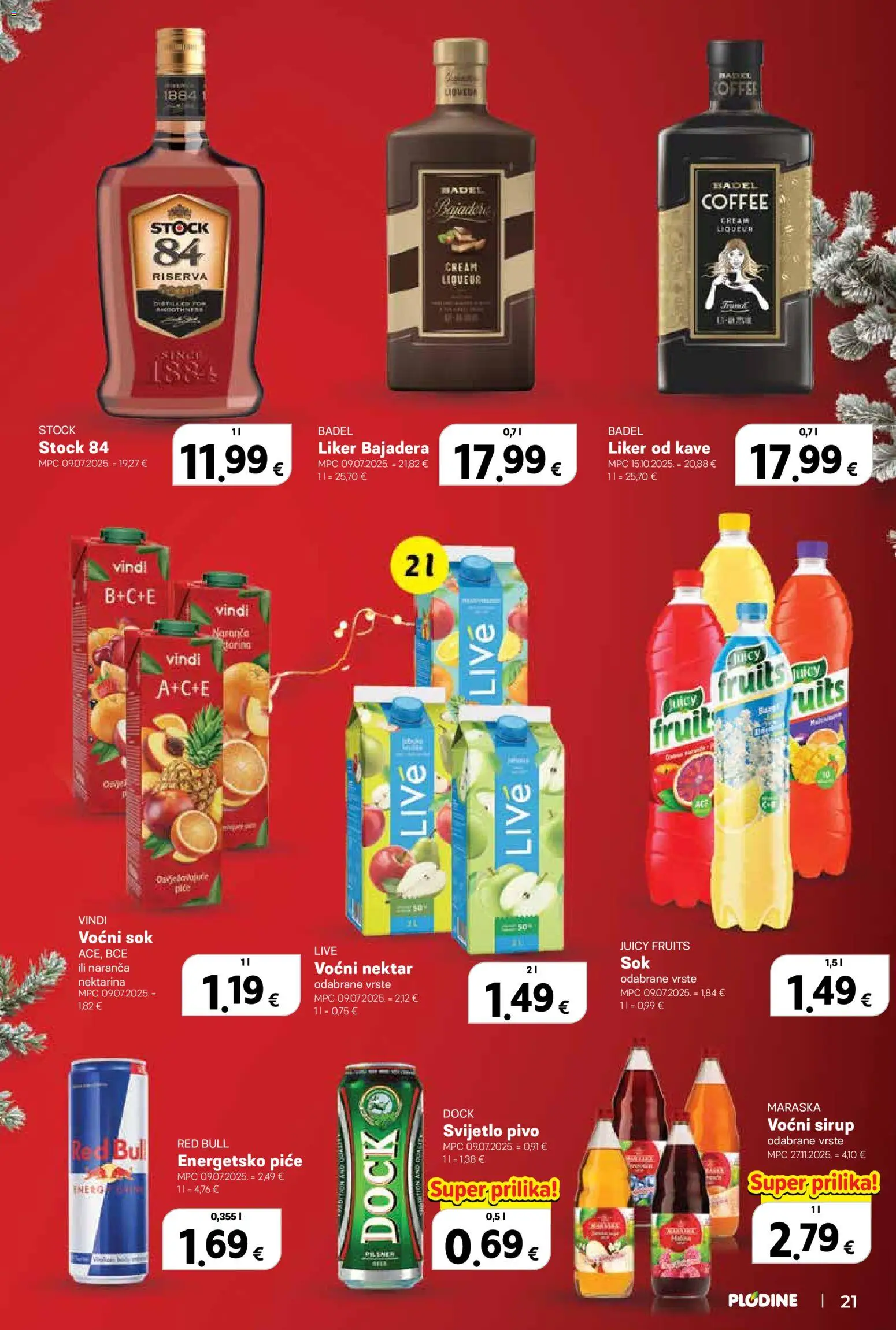 Plodine katalog | vrijedi od 17.12.2025 | Stranica: 21 | Proizvodi: Sok, Pivo, Nektarina, Red Bull