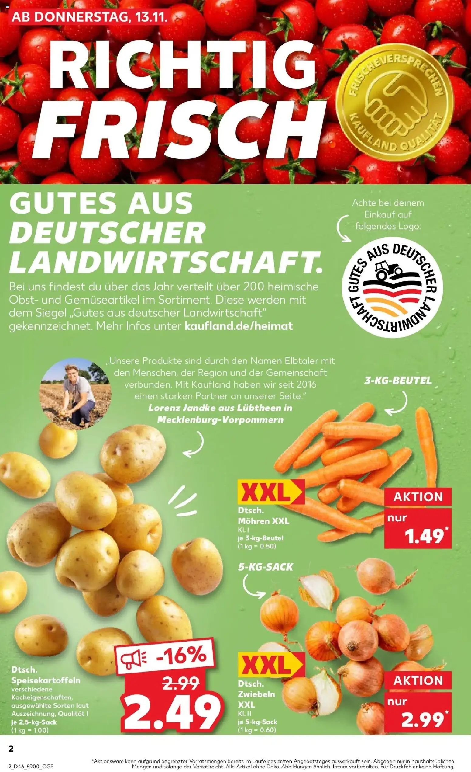 Kaufland prospekt Gotha	 – gültig ab 13.11.2025 | Seite: 2 | Produkte: Mohren, Zwiebeln, Obst