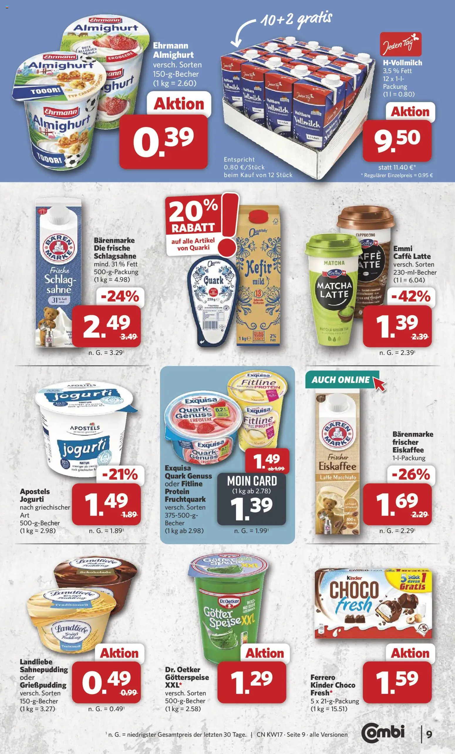 Combi Prospekt 	 – gültig ab 20.04.2026 | Seite: 9 | Produkte: Ehrmann almighurt, Quark, Schokolade, Sahne