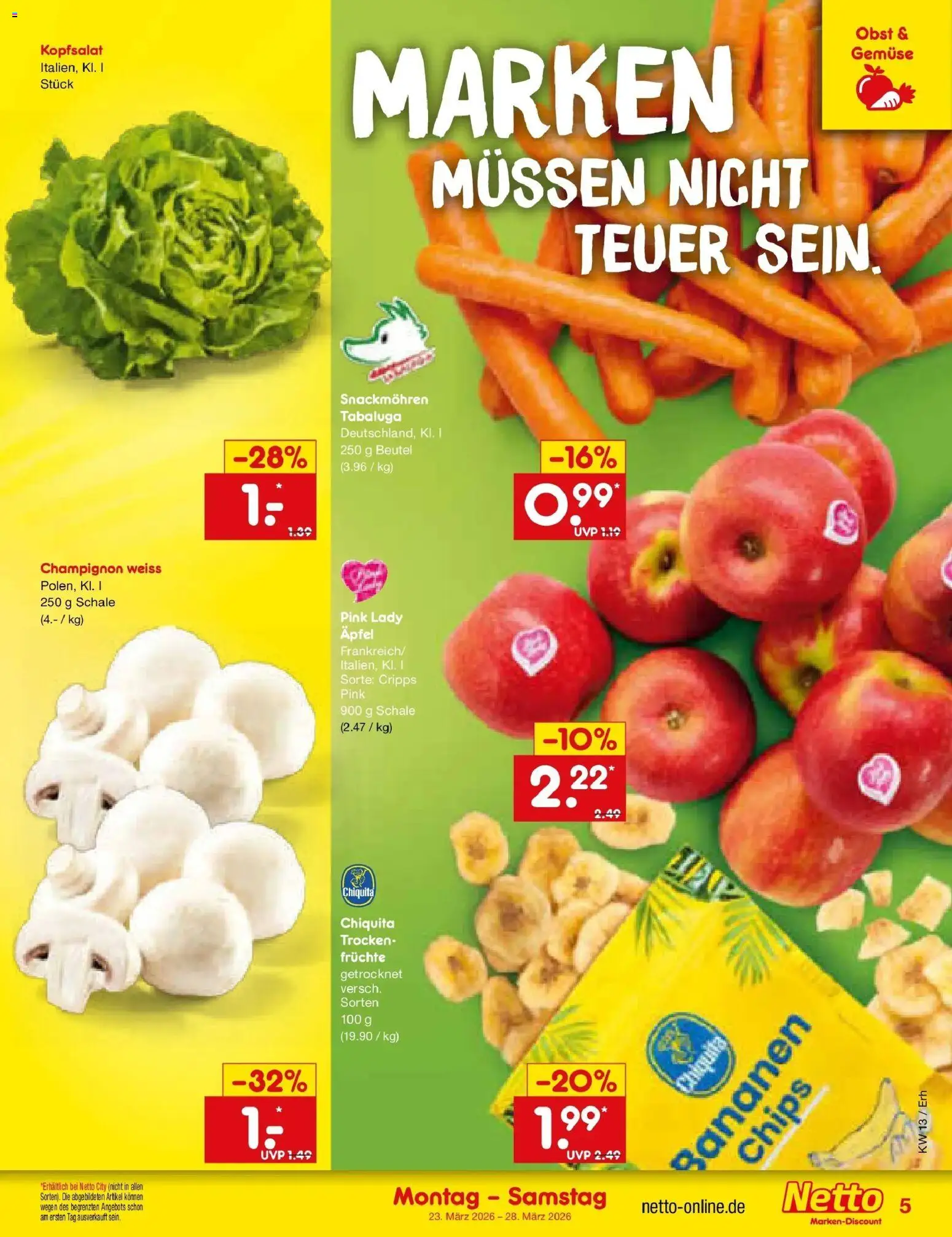 Netto Marken-Discount Prospekt Mauern	 – gültig ab 23.03.2026 | Seite: 5 | Produkte: Äpfel, Gemüse, Obst, Chips