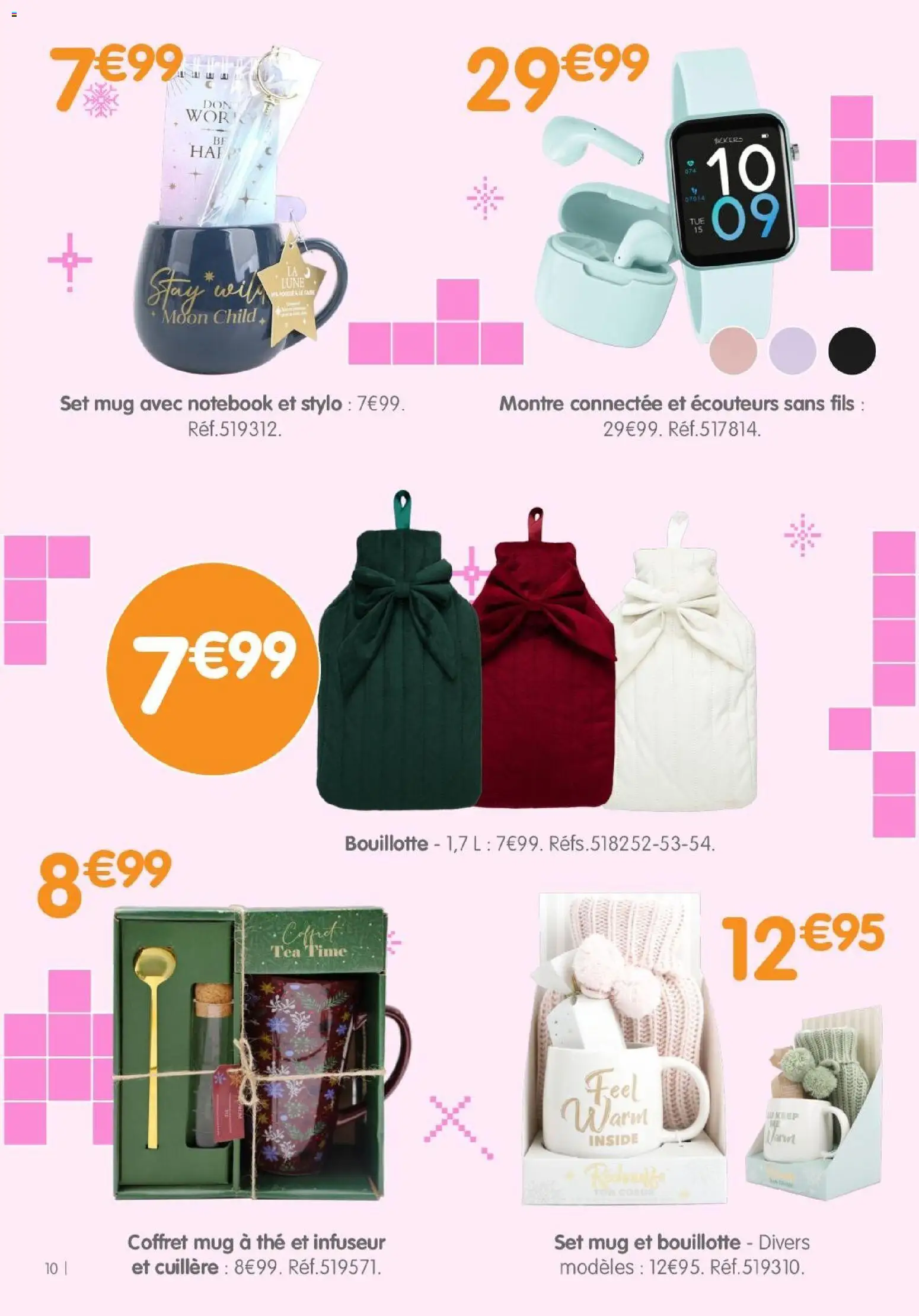 {H1} | Page: 10 | Produits: Montre, Écouteurs, Notebook, Bouillotte