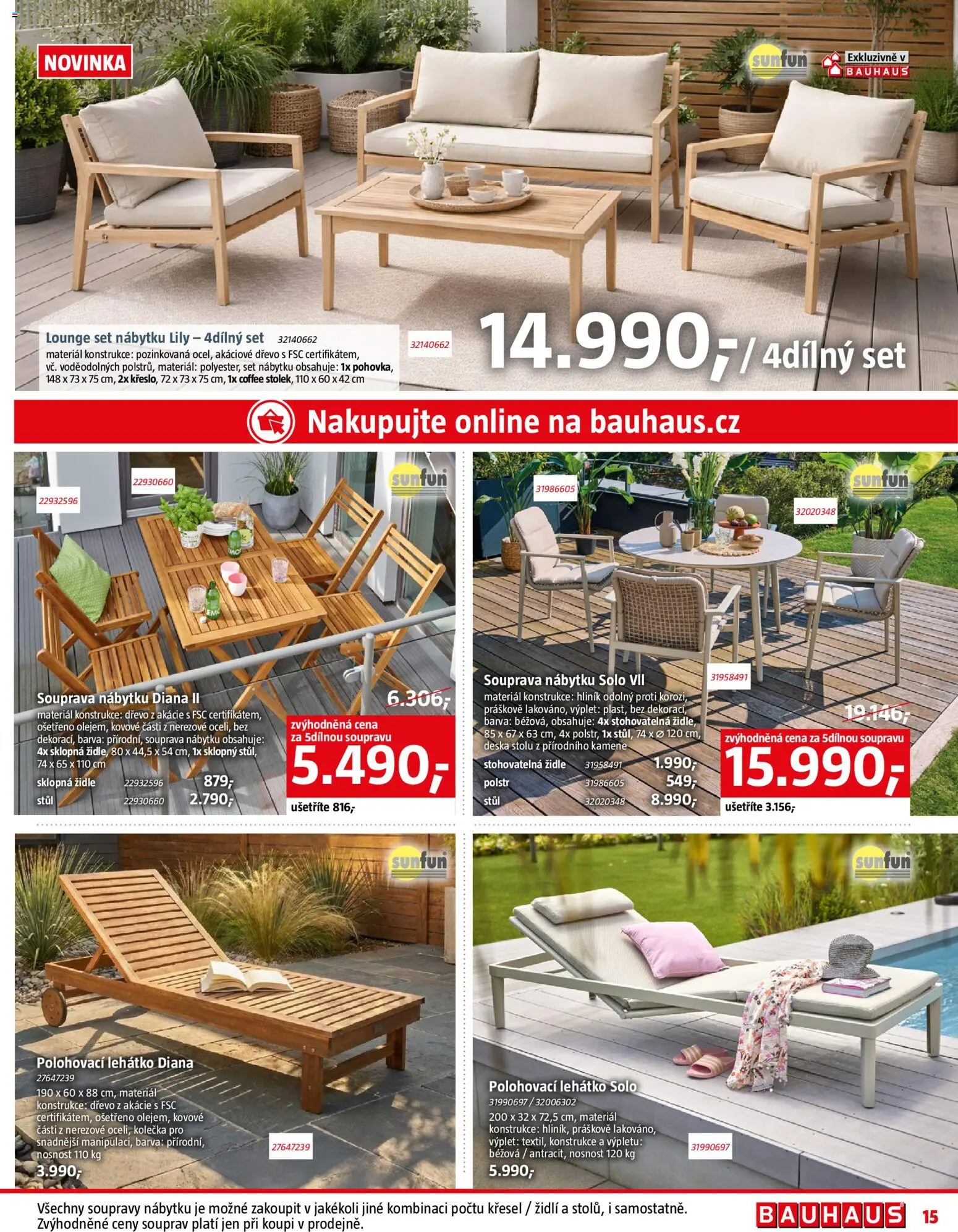 Bauhaus leták od 02.04.2026 | Strana: 15 | Produkty: Lehátko, Stůl, Židle