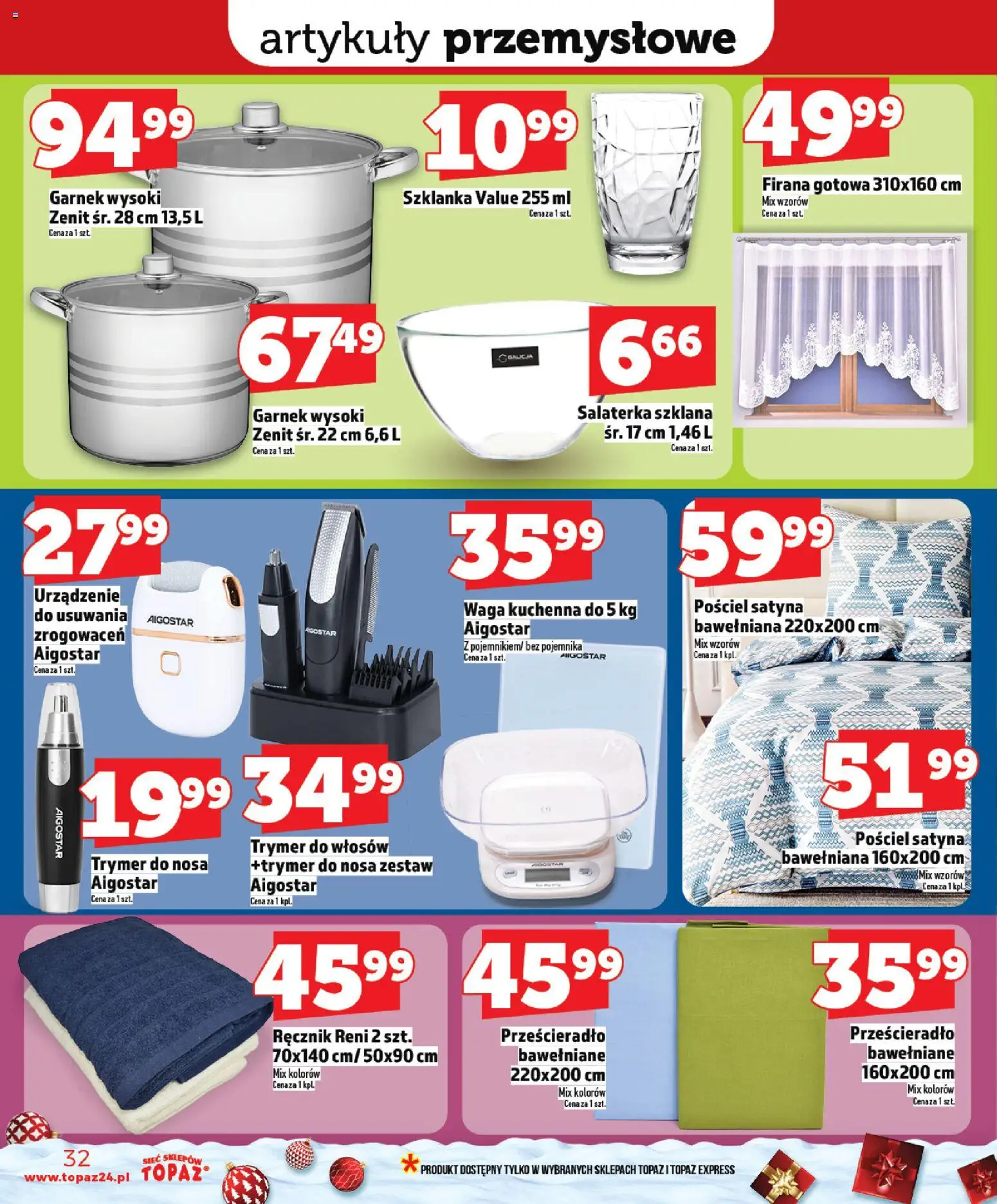 Topaz Gazetka MAZ od 04.12.2025 | Strona: 32 | Produkty: Pościel, Waga, Garnek, Artykuły przemysłowe