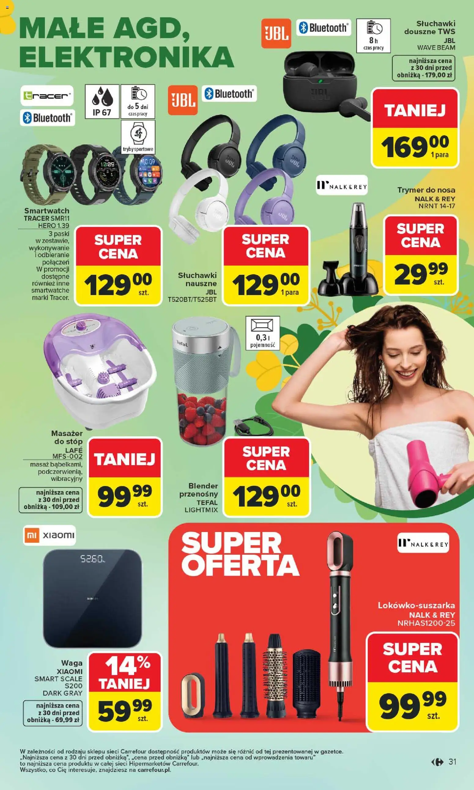 Carrefour gazetka - Wiosna Inspiruje od 02.03.2026 | Strona: 31 | Produkty: Słuchawki, Smartwatch, Blender, Tefal