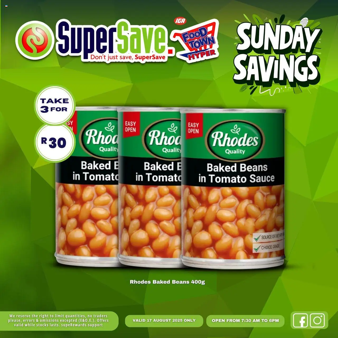 Super Save Sunday Specials │ valid from 17.08.2025 | Page: 30 | Products: Beans, Baked beans, Tomato sauce, Sauce