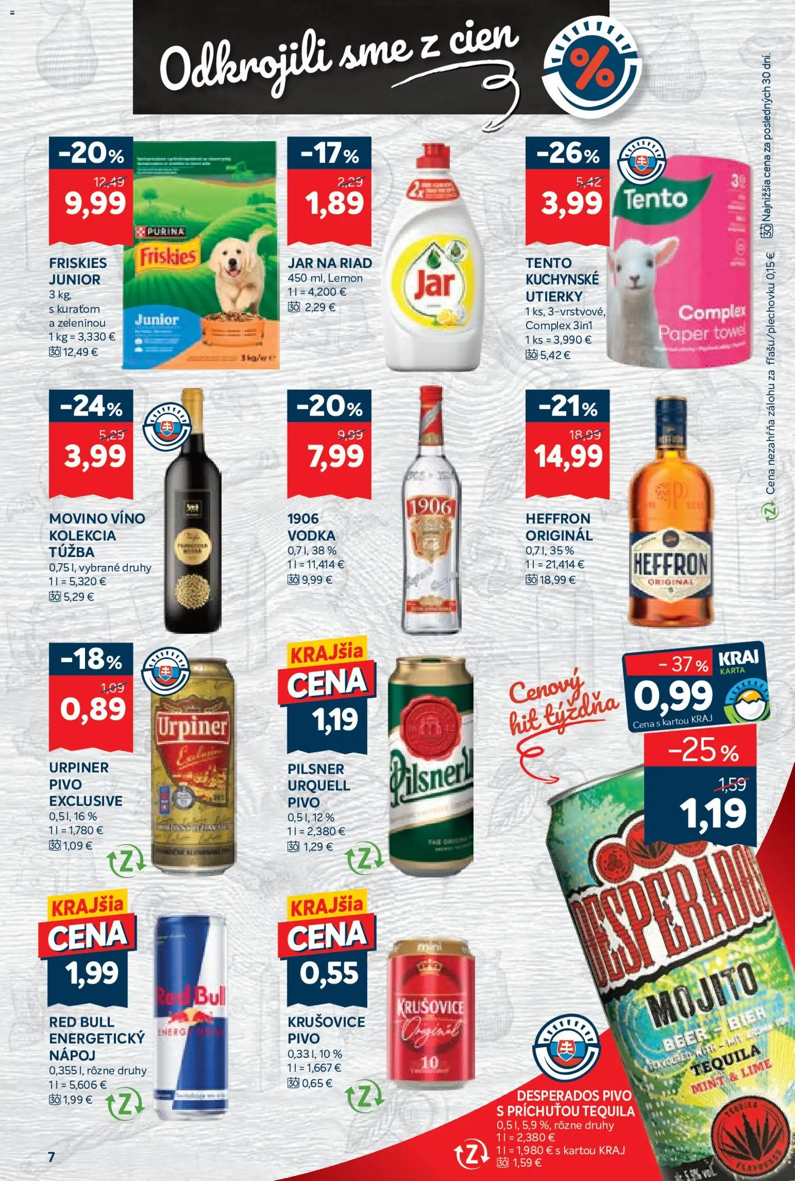 Nové Kraj akcie – leták je platný od 23.04.2026 | Strana: 13 | Produkty: Víno, Desperados, Jar, Urpiner