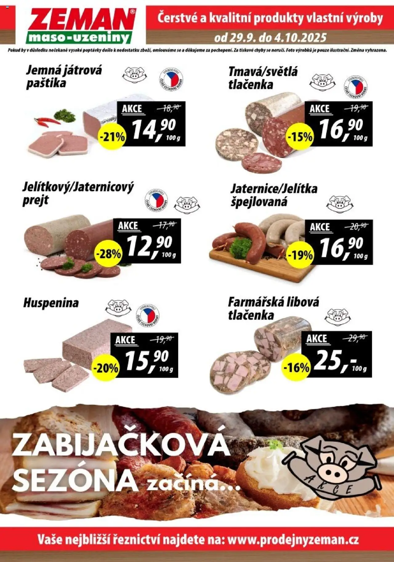 Prodejny Zeman leták - Kaplice, Milevsko, Netolice od 29.09.2025 | Strana: 2 | Produkty: Tlačenka, Paštika
