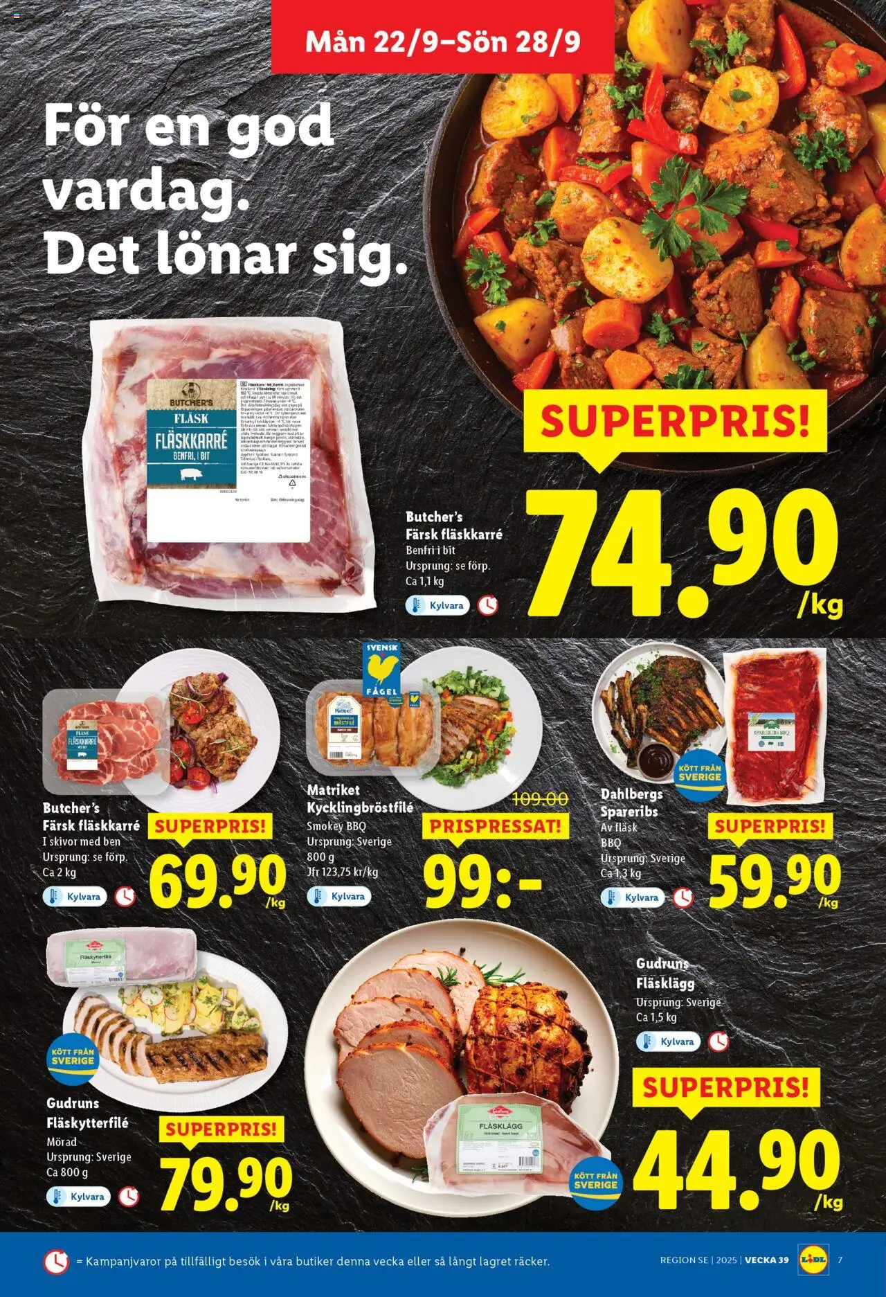 Lidl reklamblad aktuell från 22.09.2025 | Sida: 7 | Produkter: Fläskytterfilé, Fläsk
