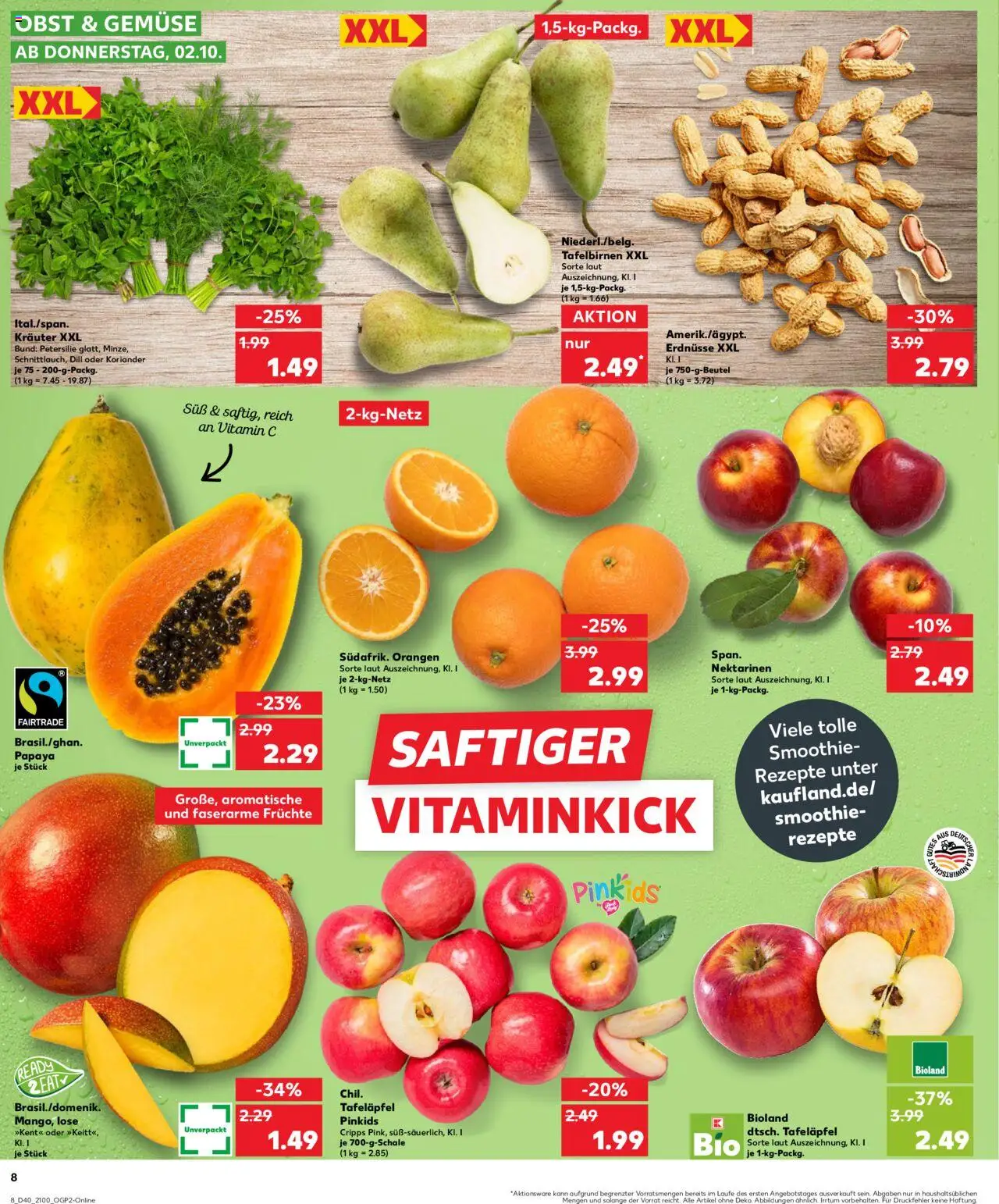 Kaufland prospekt Stuttgart	 – gültig ab 05.10.2025 | Seite: 8 | Produkte: Erdnüsse, Nektarinen, Obst, Petersilie