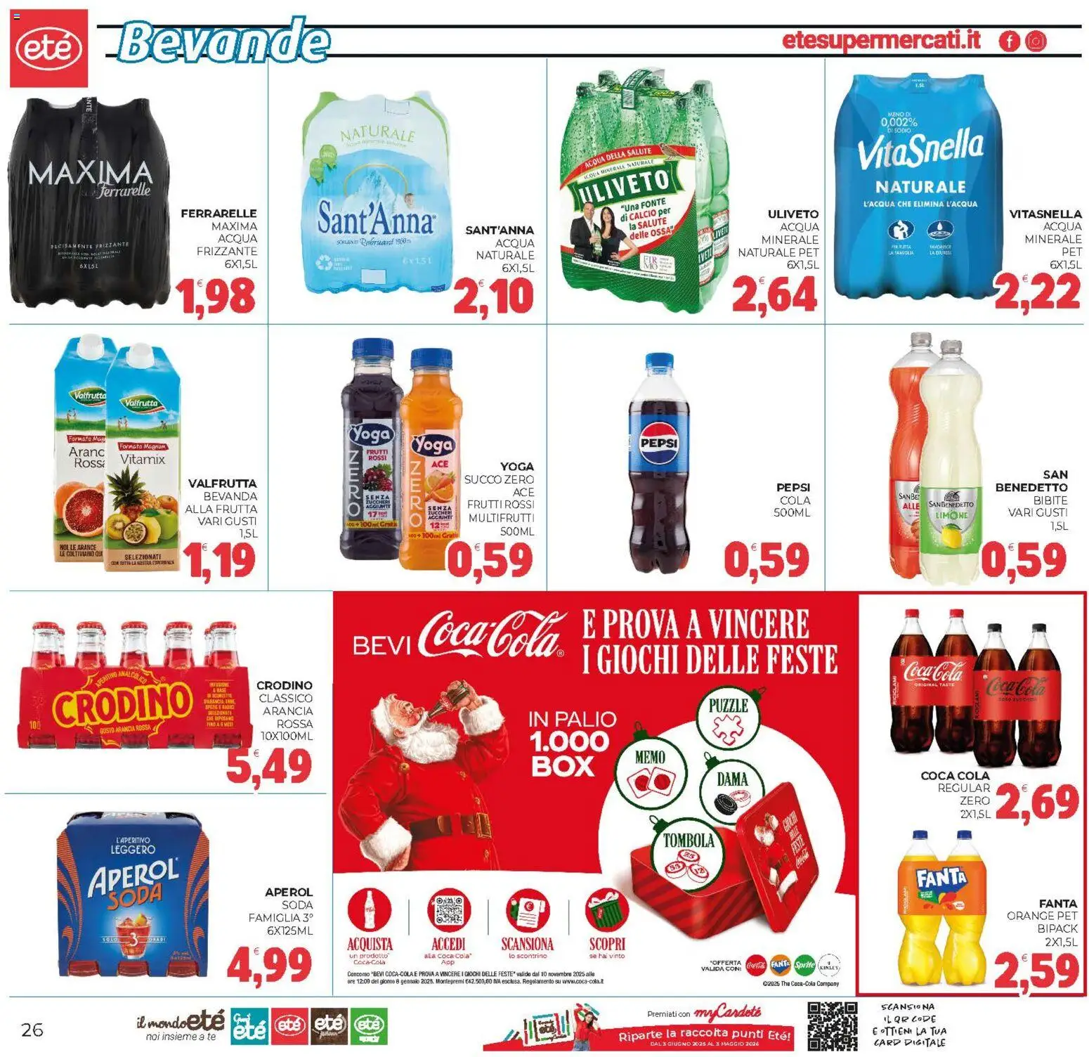 Volantino Eté del 12.12.2025 | Pagina: 26 | Prodotti: Arancia, Acqua minerale, Ferrarelle, Coca Cola