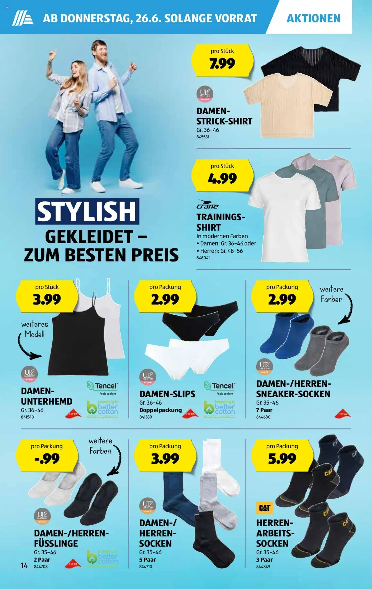 Aldi Aktionen ab 26.06.2025 | Seite: 15 | Produkte: Unterhemd, Socken, Shirt, Top