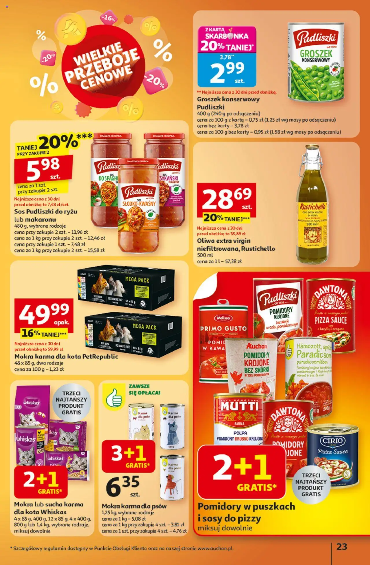 Auchan Gazetka - Wielkie przeboje cenowe Hipermarket od 09.10.2025 | Strona: 23 | Produkty: Karta, Groszek, Karma dla kota, Kawa