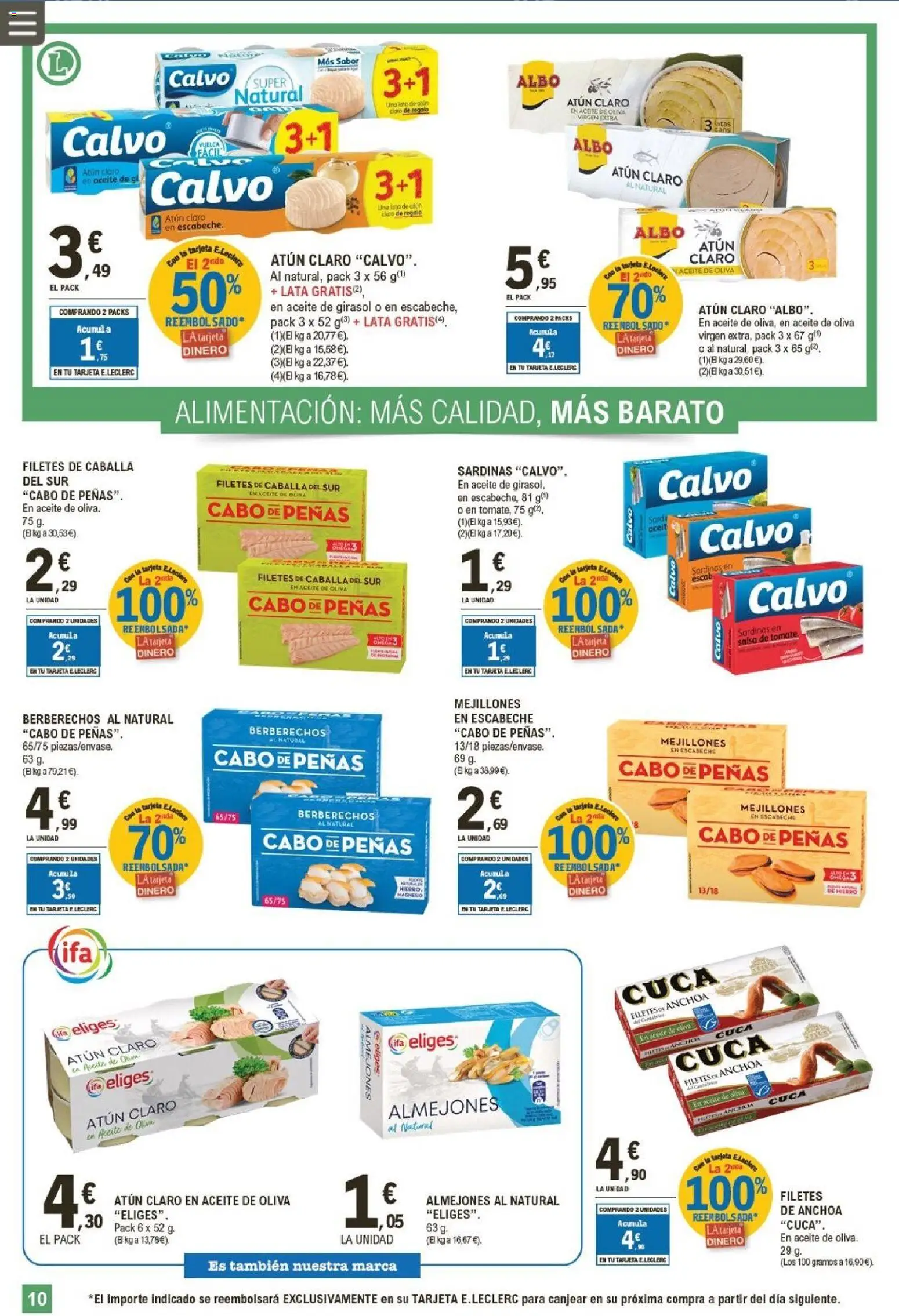 E.Leclerc folleto │ válido desde el 19.11.2025 | Página: 10 | Productos: Aceite de oliva, Aceite de girasol, Anchoa, Atún claro