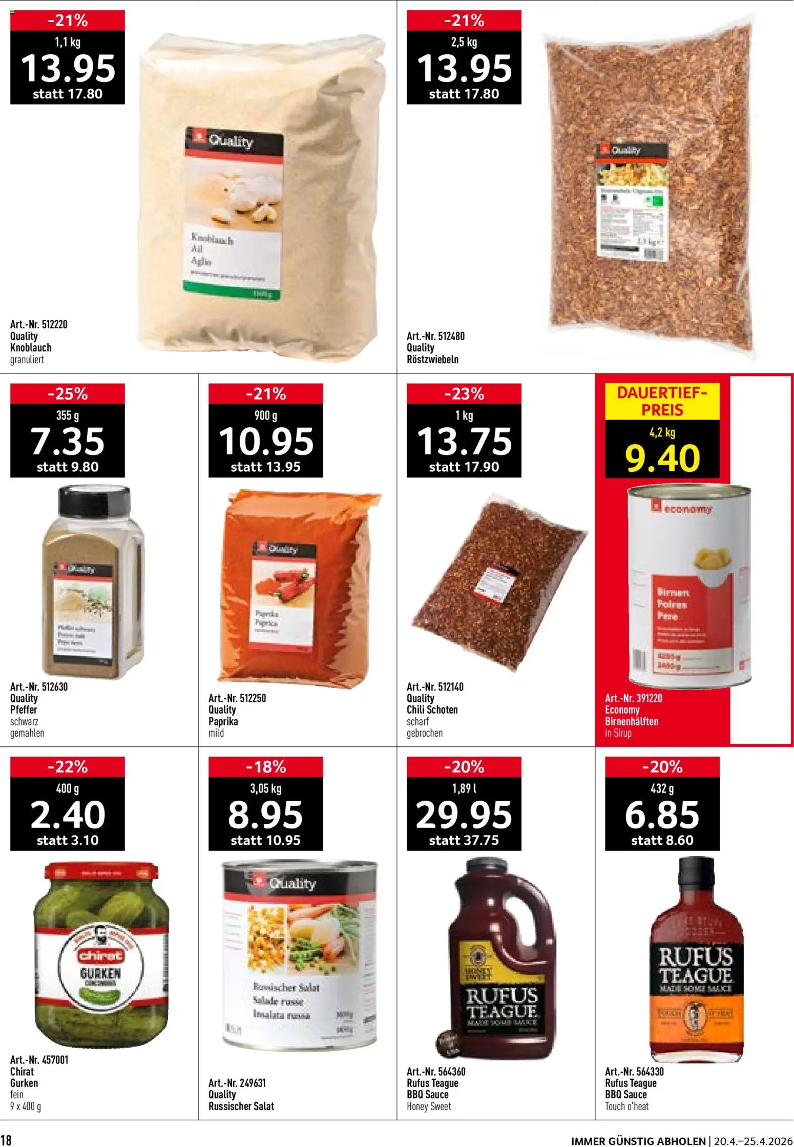 Prodega aktionen – gültig ab 20.04.2026 | Seite: 18 | Produkte: Sirup, Knoblauch, Gurken, Salat