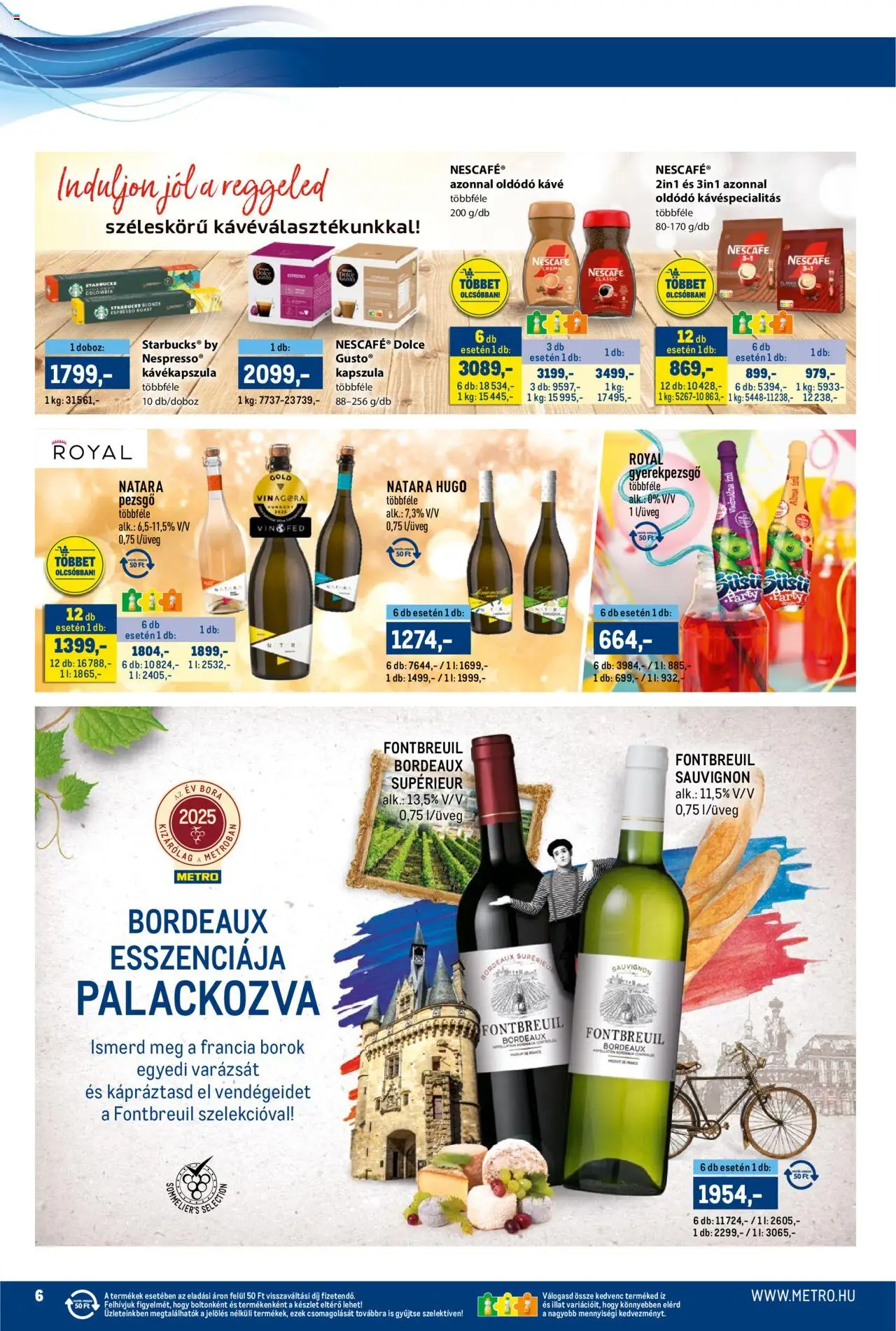 Metro akciós ujság - amely érvényes a következő dátumtól: 15.09.2025 | Oldal: 6 | Termékek: Nescafé, Pezsgő, Doboz, Kávé