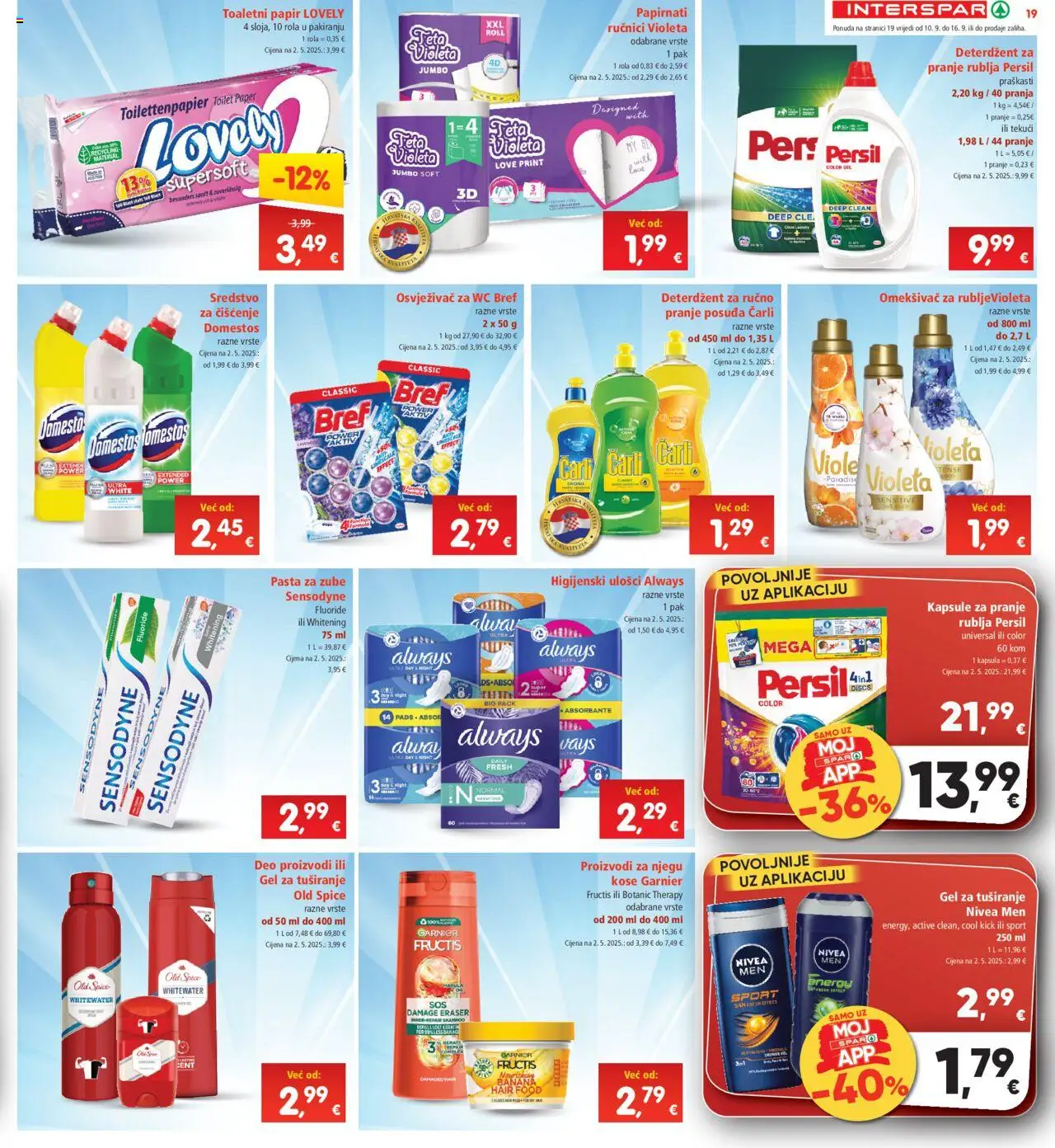 Interspar katalog | vrijedi od 10.09.2025 | Stranica: 19 | Proizvodi: Gel za tuširanje, Deterdžent, Pasta, Sensodyne