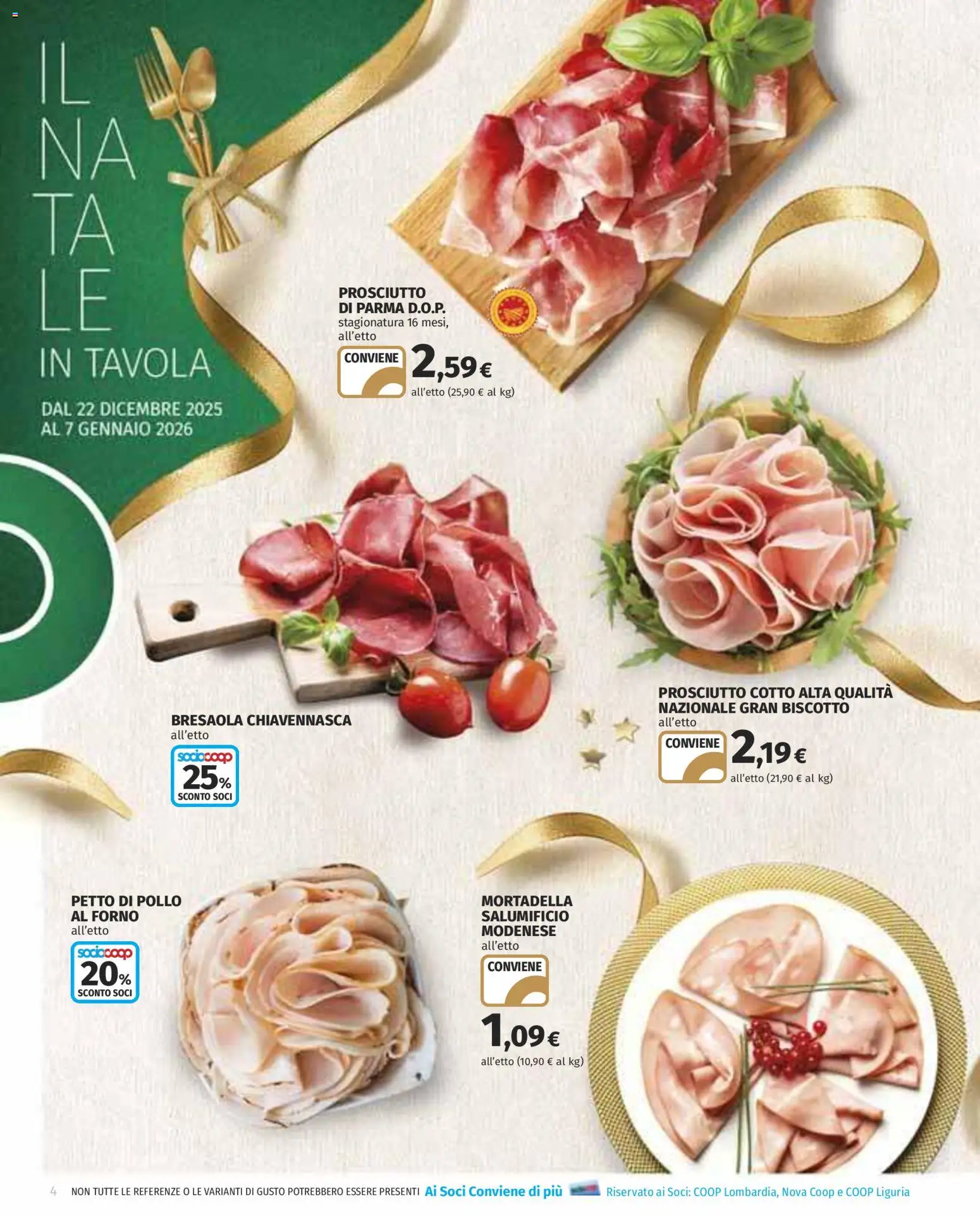 Volantino COOP del 22.12.2025 | Pagina: 4 | Prodotti: Petto di Pollo, Prosciutto di Parma, Mortadella, Forno