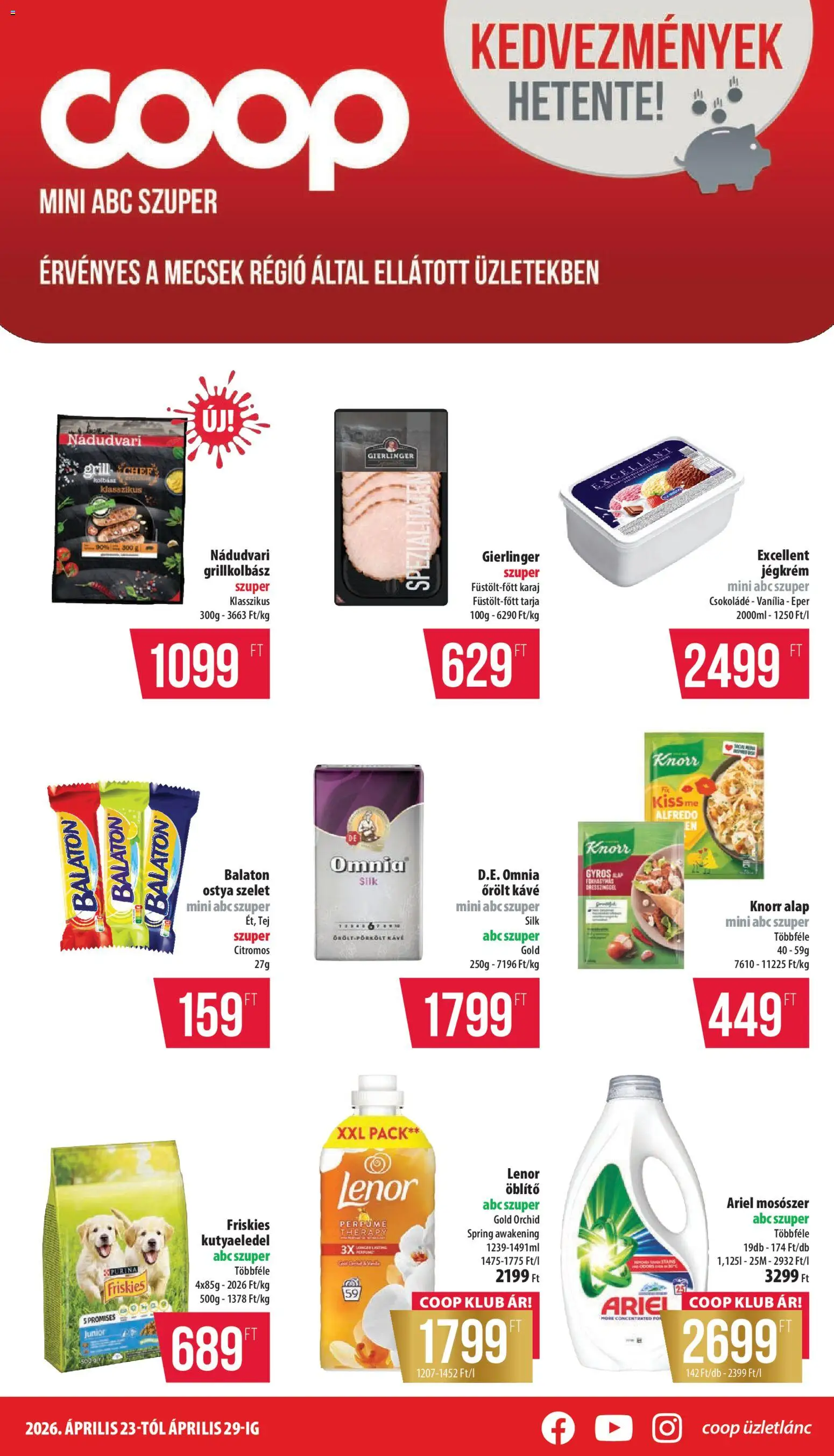 COOP akciós ujság - amely érvényes a következő dátumtól: 23.04.2026 | Oldal: 1 | Termékek: Tarja, Tej, Őrölt kávé, Jégkrém