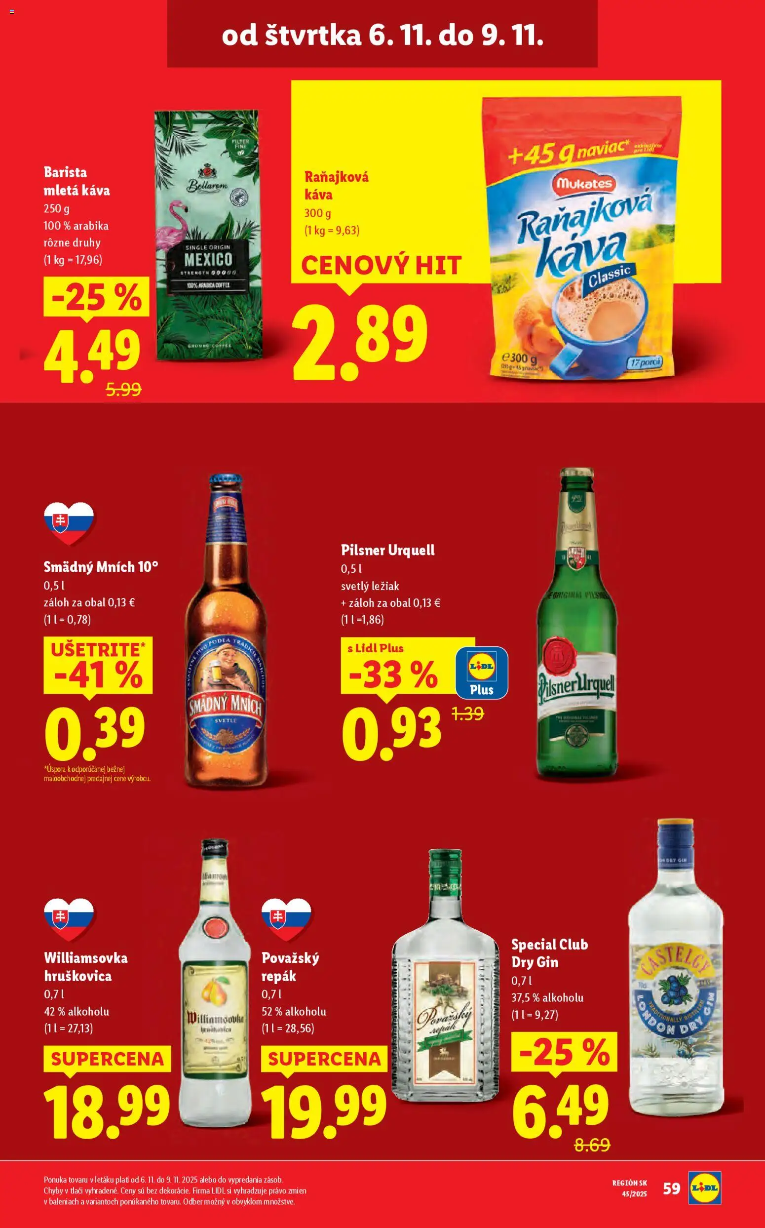 Nové Lidl akcie – leták je platný od 06.11.2025 | Strana: 20 | Produkty: Barista, Smädný Mních, Gin, Brandy