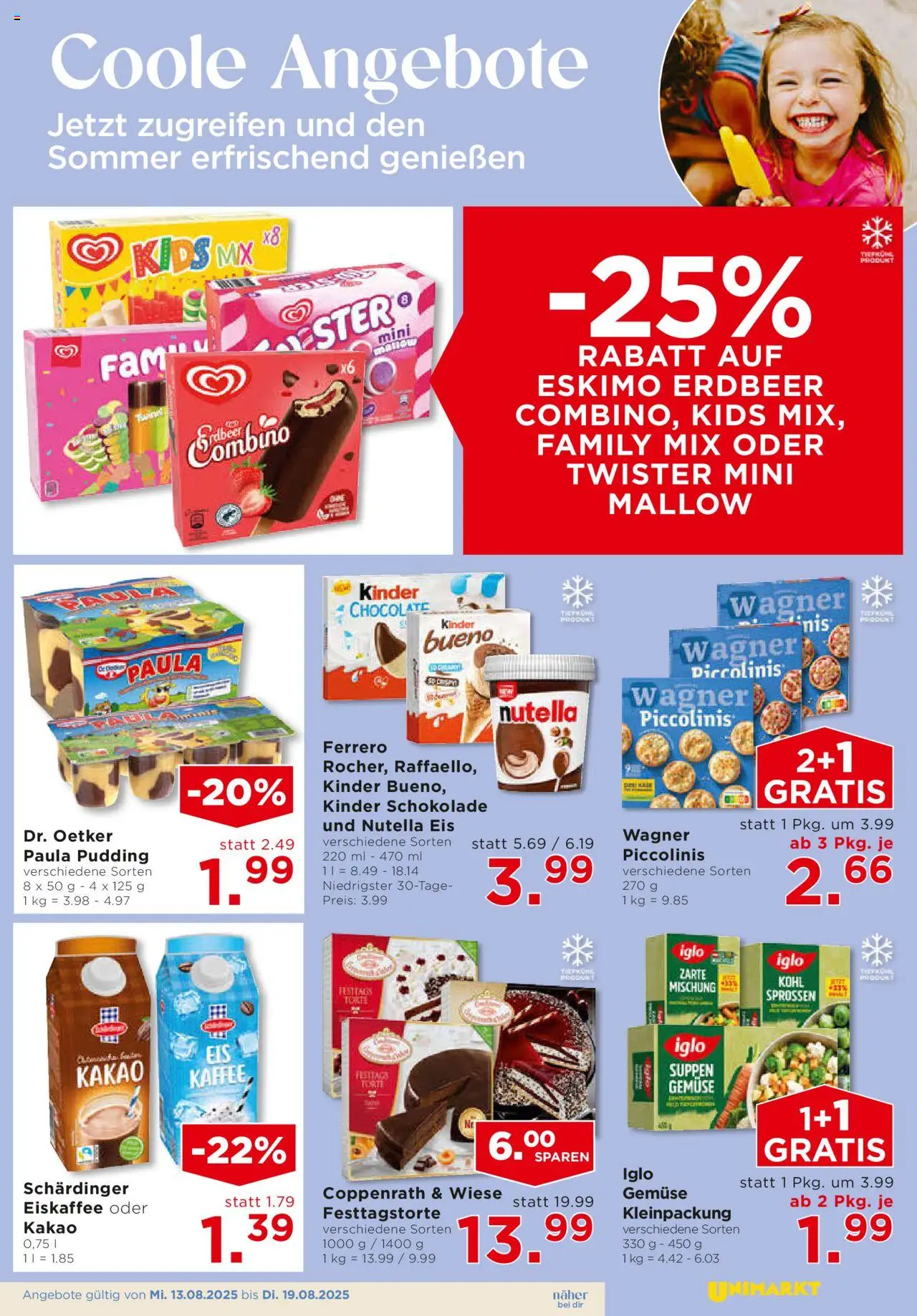 Unimarkt Süd gültig ab 13.08.2025 | Seite: 9 | Produkte: Eis, Gemüse, Kaffee, Schokolade