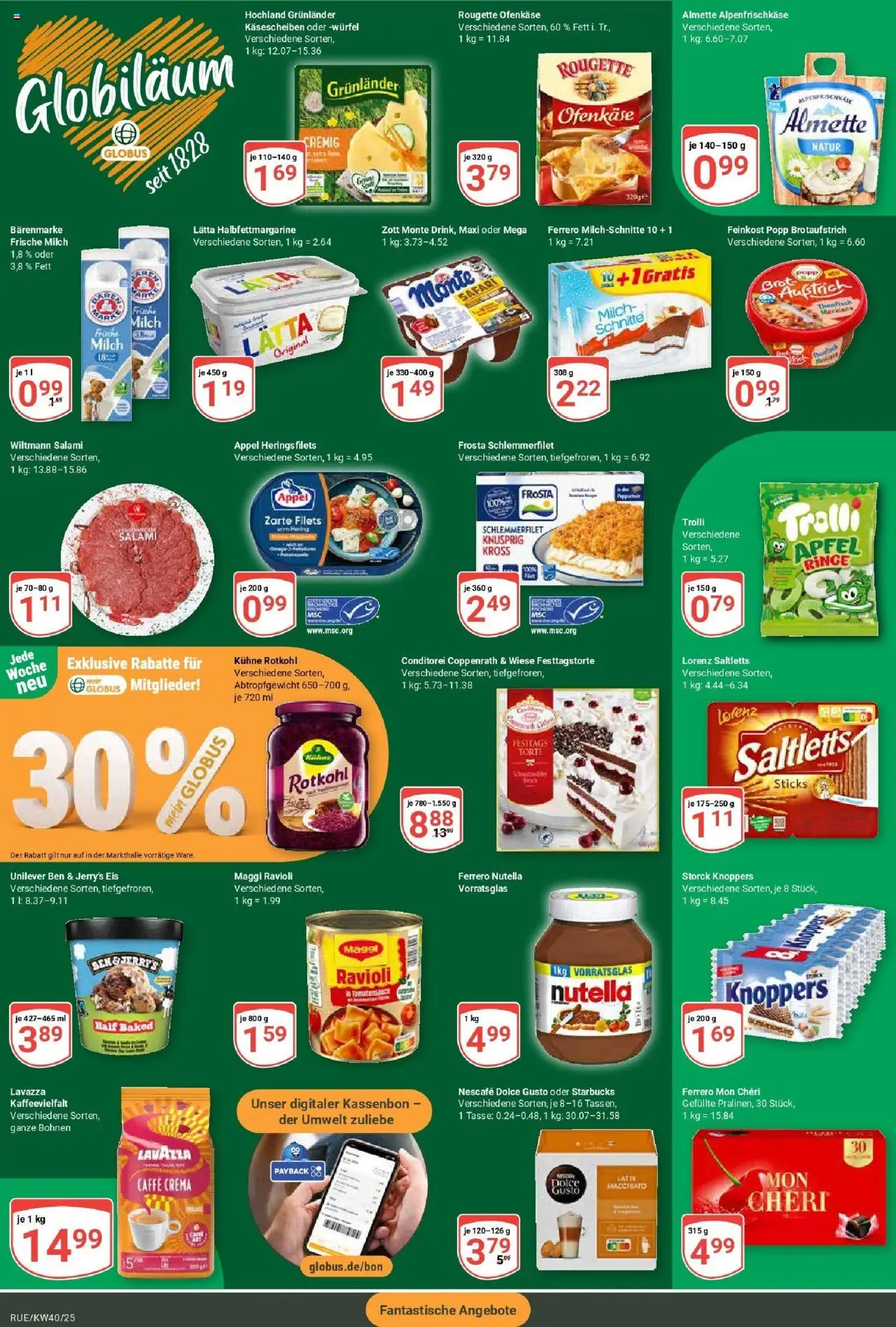 Globus prospekt Rüsselsheim	 – gültig ab 28.09.2025 | Seite: 2 | Produkte: Milch, Ben & Jerry's, Grunlander, Eis