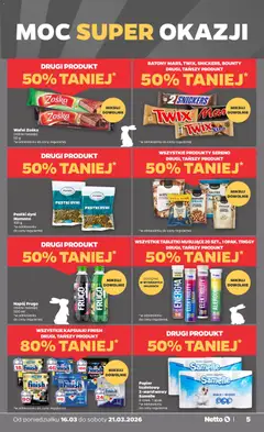 Pogląd oferty "Netto gazetka od poniedziałku spożywcza" - ważna od 16.03.2026 | Strona: 5 | Produkty: Papier toaletowy, Pestki dyni, Kapsułki finish, Finish