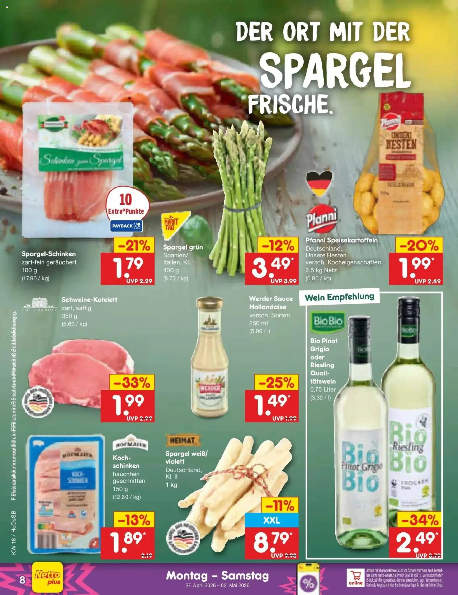 Netto Marken-Discount Prospekt Kröpelin	 – gültig ab 27.04.2026 | Seite: 10 | Produkte: Spargel, Schinken, Wein