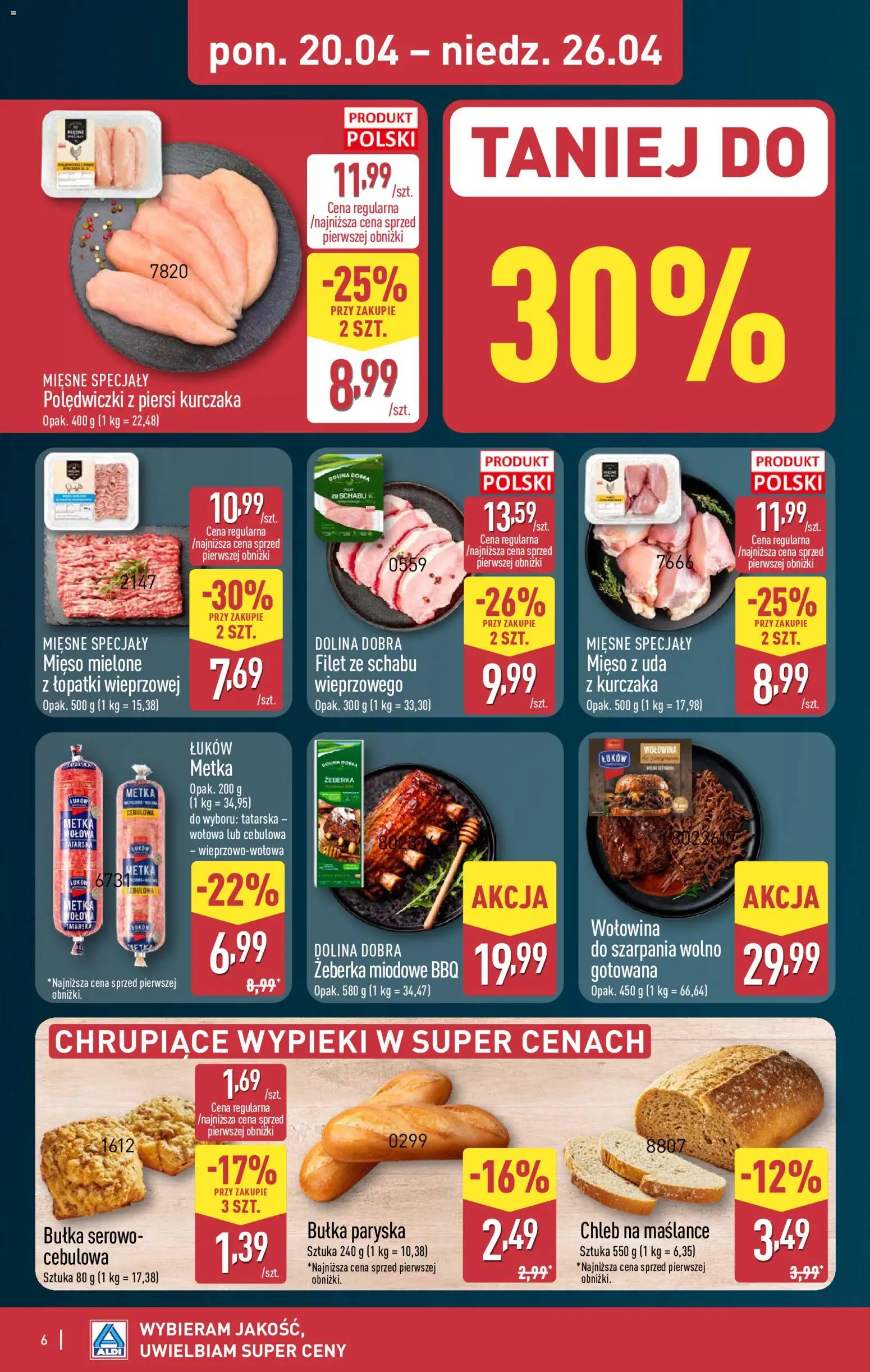 Aldi gazetka od 20.04.2026 | Strona: 6 | Produkty: Piersi, Mięso, Chleb na maślance, Mięso mielone