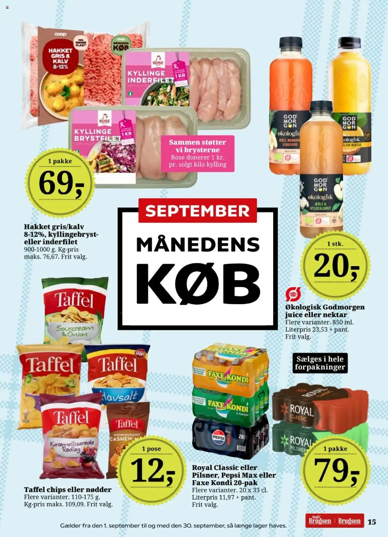 Dagli'Brugsen tilbudsavis – gyldig fra 12.09.2025 | Side: 15 | Produkter: Juice, Rødløg, Gulerod, Faxe Kondi