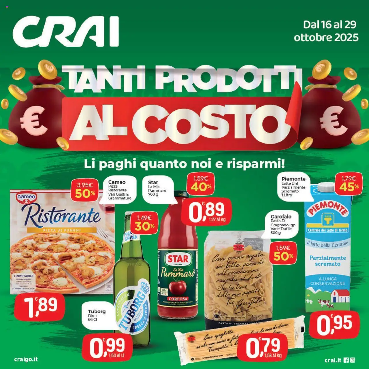 Volantino CRAI del 16.10.2025 | Pagina: 1 | Prodotti: Pizza, Birra, Latte, Pasta