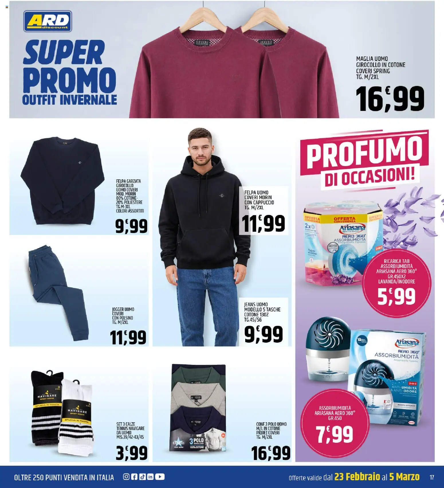Volantino ARD Discount del 23.02.2026 | Pagina: 17 | Prodotti: Spugna, Felpa, Jeans, Polo