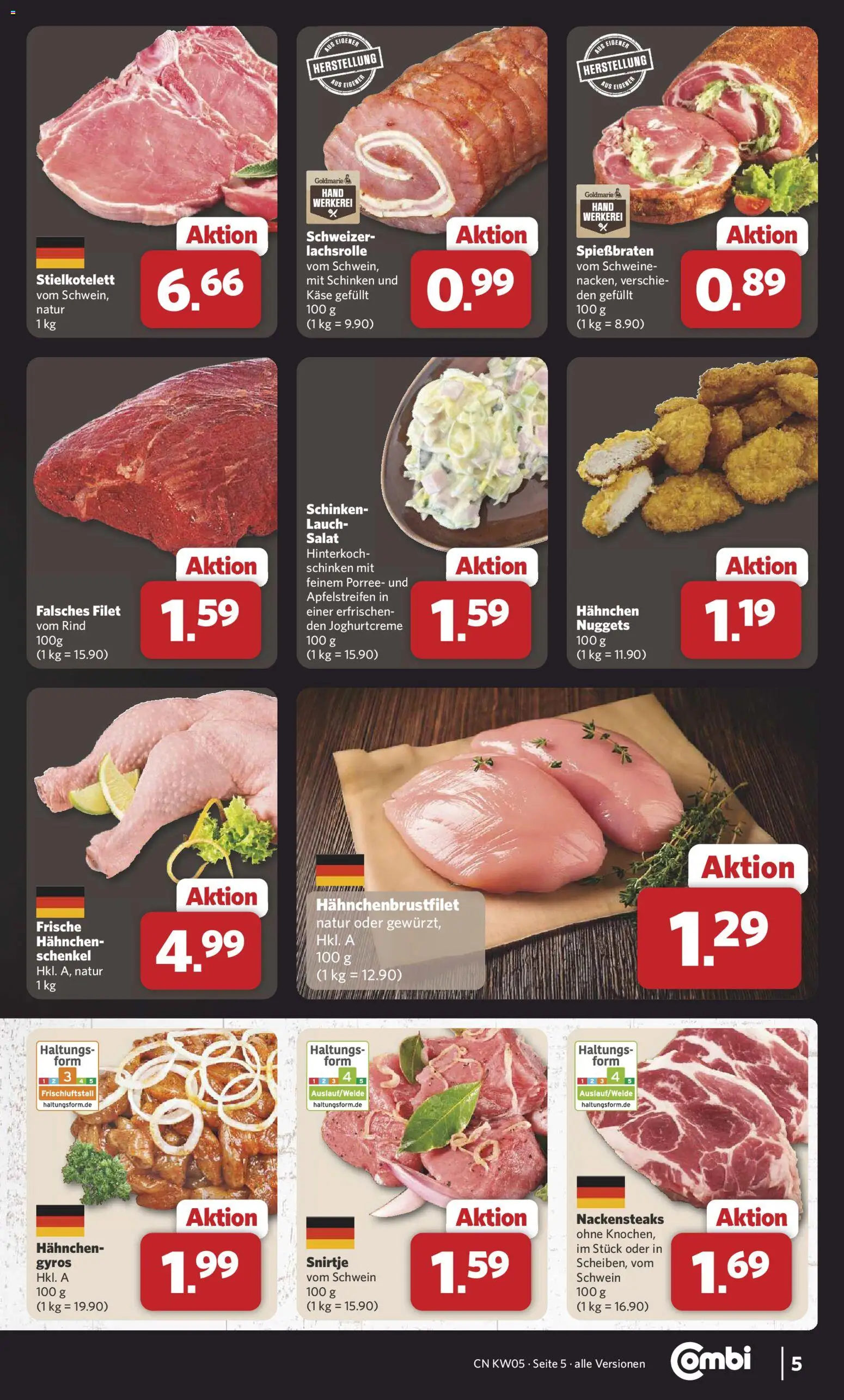 Combi Prospekt 	 – gültig ab 26.01.2026 | Seite: 5 | Produkte: Nackensteaks, Käse, Schinken, Salat