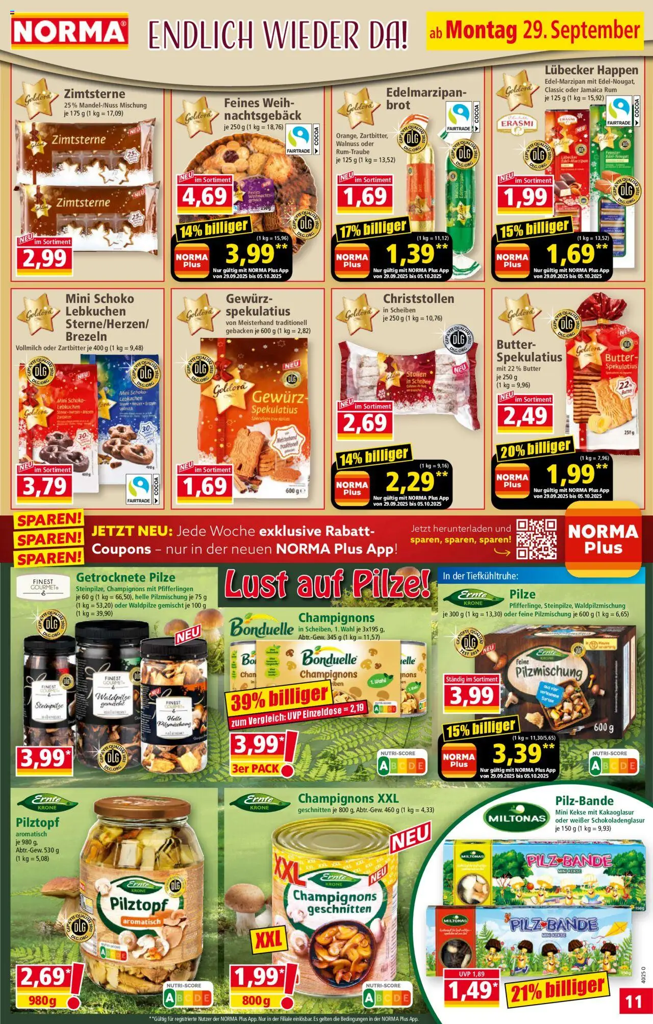 Norma Prospekt 	 – gültig ab 29.09.2025 | Seite: 12 | Produkte: Butter, Champignons, Brot, Kekse