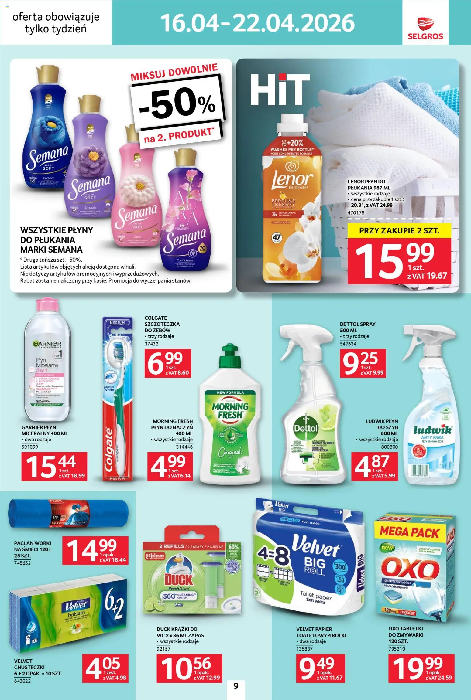 Selgros cash&carry gazetka - Jeszcze więcej super promocji od 16.04.2026 | Strona: 9 | Produkty: Płyn do mycia szyb, Rolki, Tabletki do zmywarki