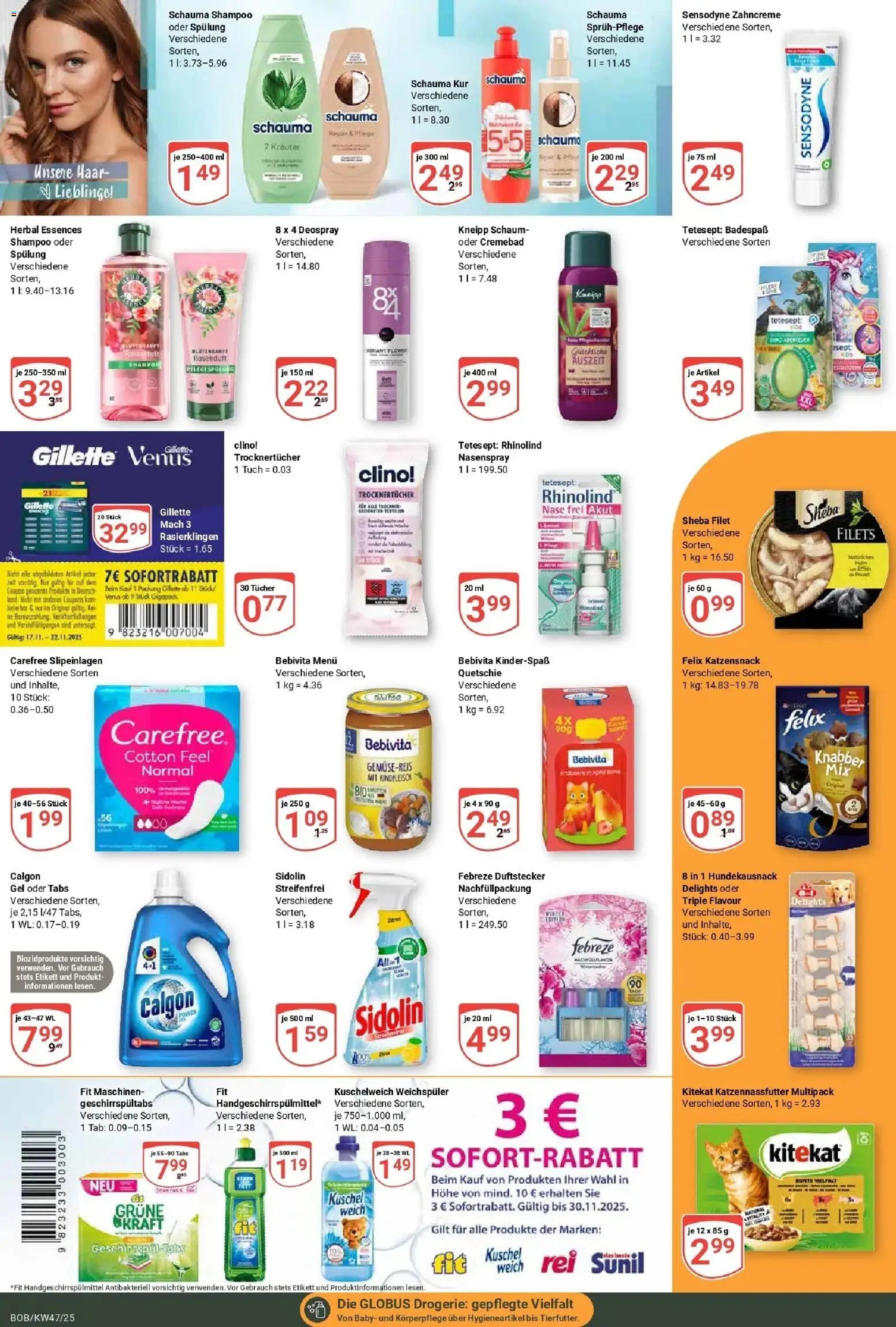 Globus prospekt Bobenheim-Roxheim	 (ab 17.11.2025) » Angebote online | Seite: 18 | Produkte: Sheba, Kuschelweich, Weichspüler, Deospray