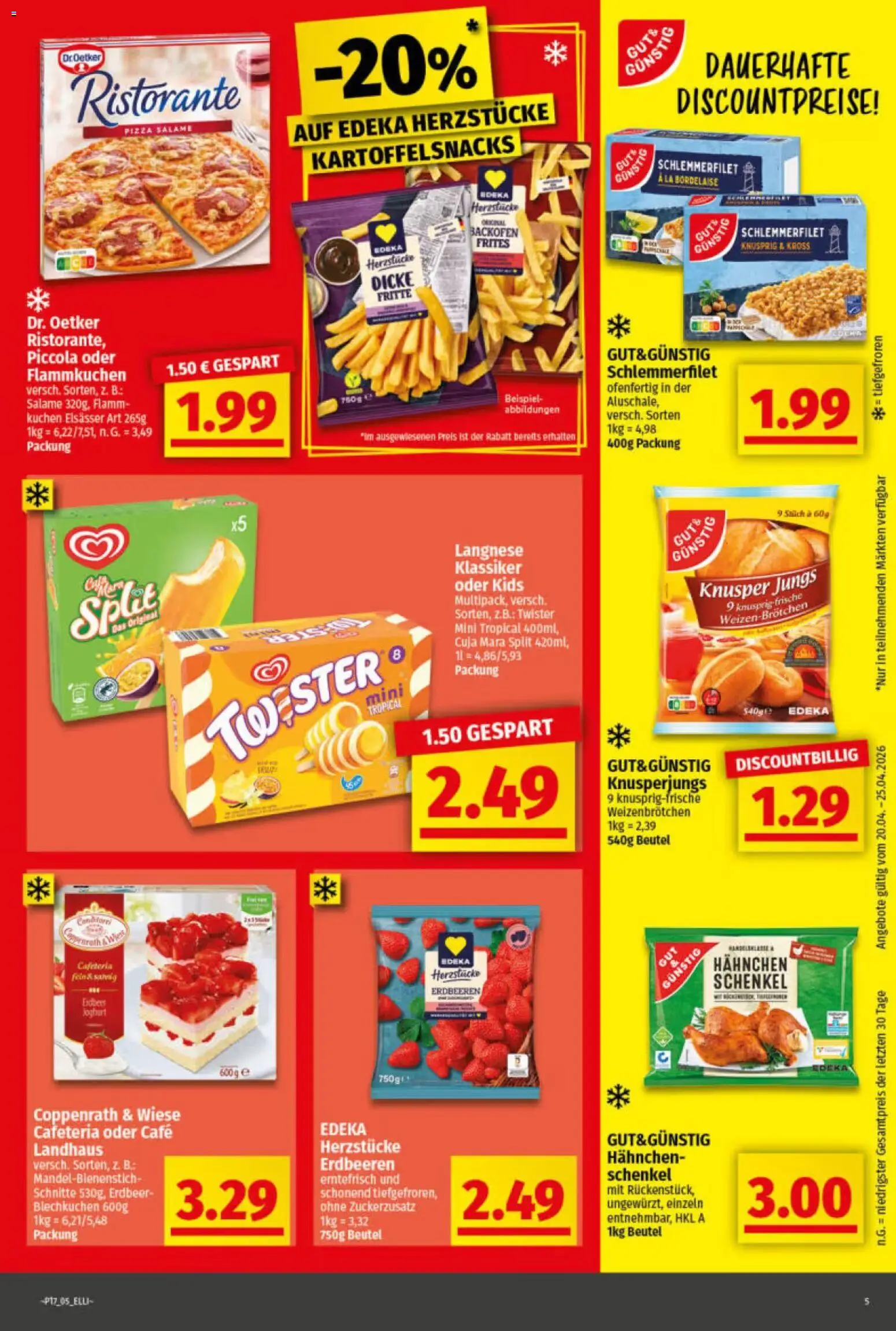 Elli Markt Prospekt Greffen – gültig ab 20.04.2026 | Seite: 5 | Produkte: Langnese, Pizza, Kuchen, Erdbeeren