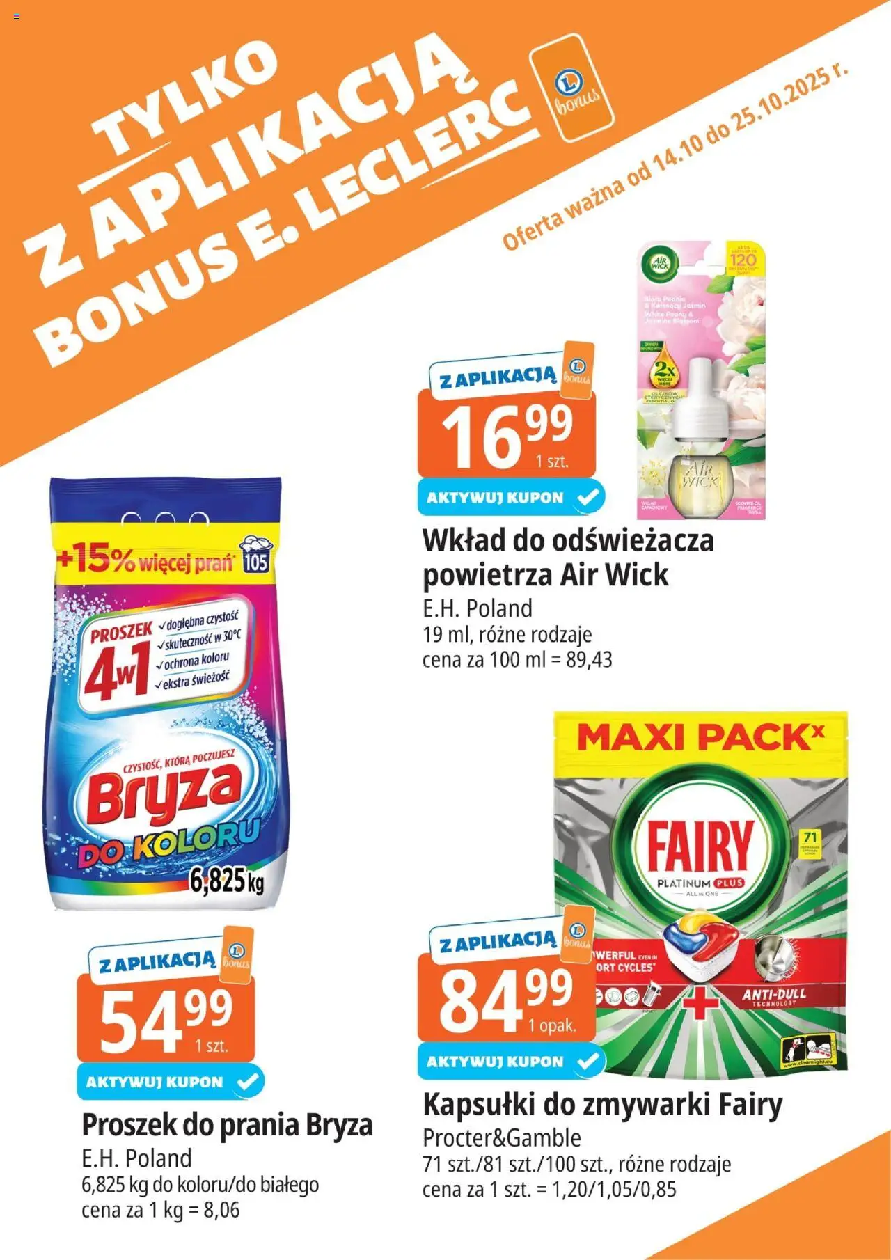 E.Leclerc Gazetka - Warszawa Jerozolimskie kupony dodatkowe od 14.10.2025 | Strona: 17 | Produkty: Fairy, Proszek do prania, Kapsułki do zmywarki