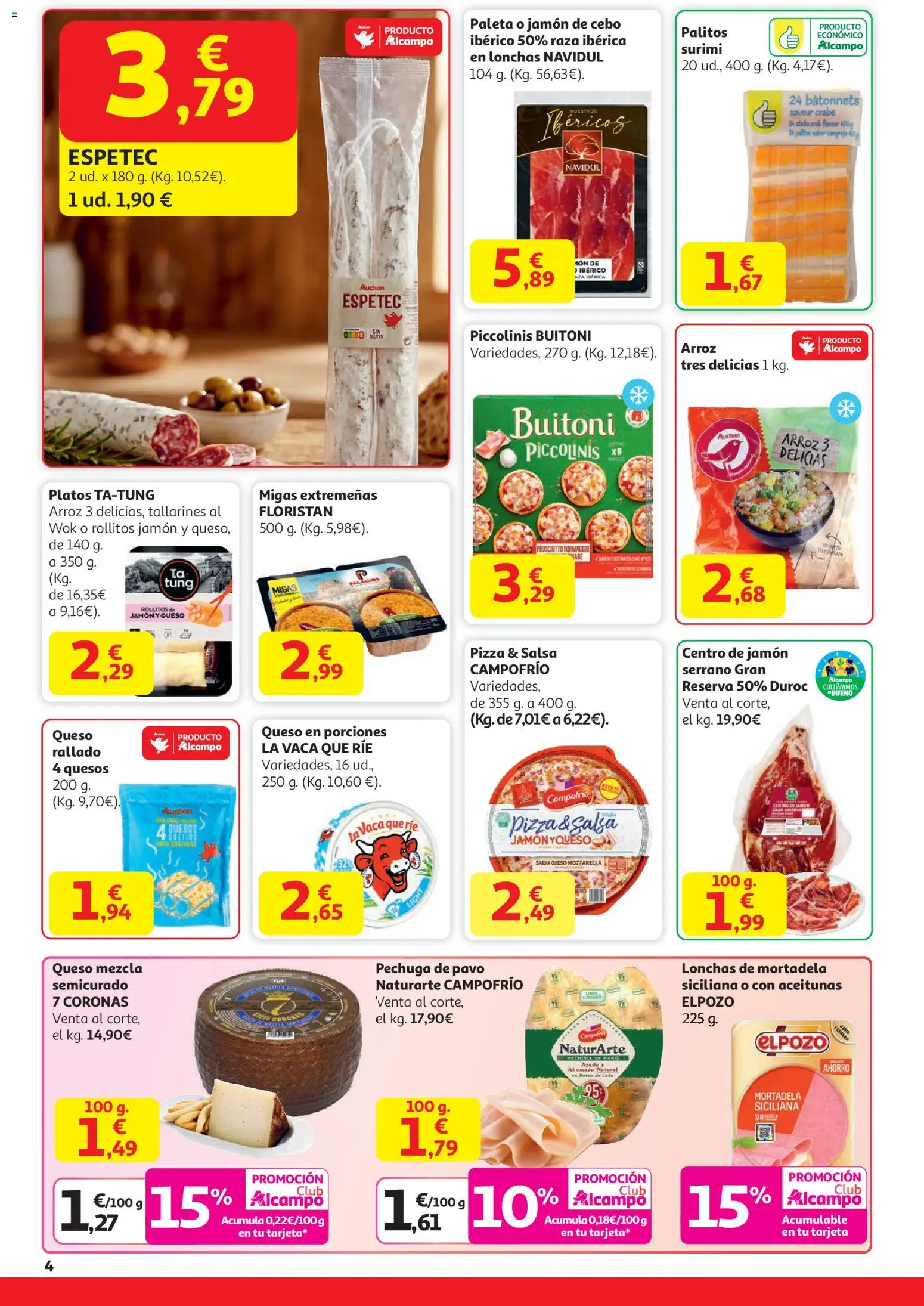 Alcampo - Supermercado │ válido desde el 15.01.2026 | Página: 4 | Productos: Queso, Jamón, Pizza, Arroz