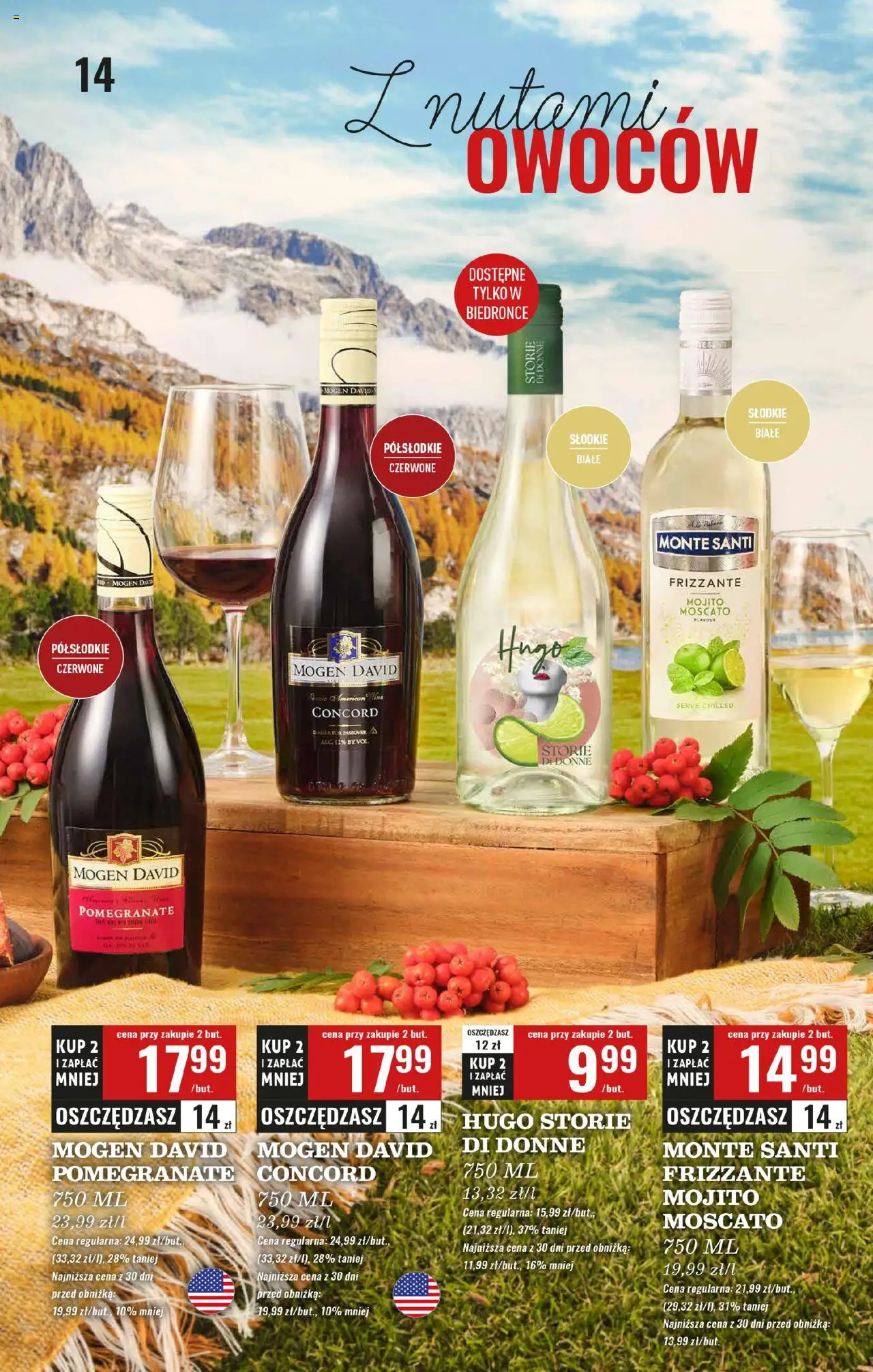 Biedronka gazetka - Czas na toast od 22.09.2025 | Strona: 14 | Produkty: Mogen david pomegranate, Por, Monte Santi