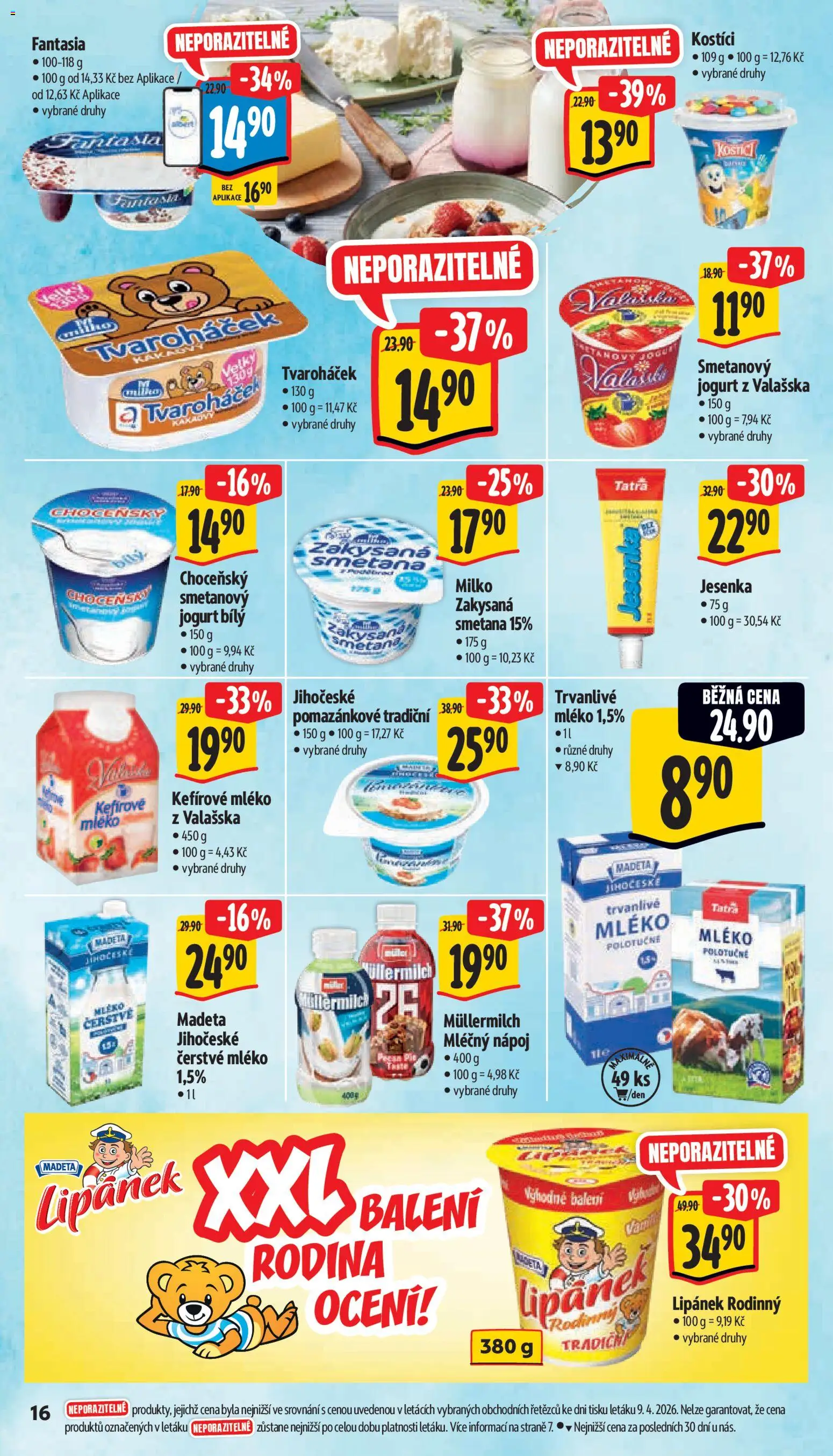 Albert leták - Supermarket od 15.04.2026 | Strana: 24 | Produkty: Lipánek, Smetana, Zakysaná smetana, Müllermilch