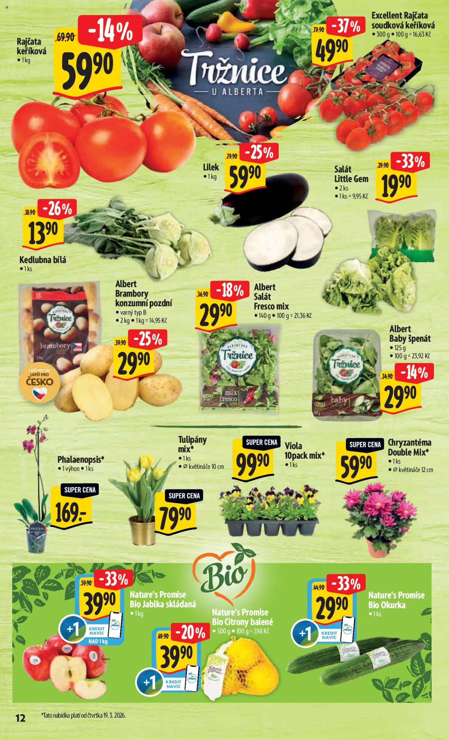Albert leták - Hypermarket od 18.03.2026 | Strana: 20 | Produkty: Květináče, Salát, Brambory, Tulipány