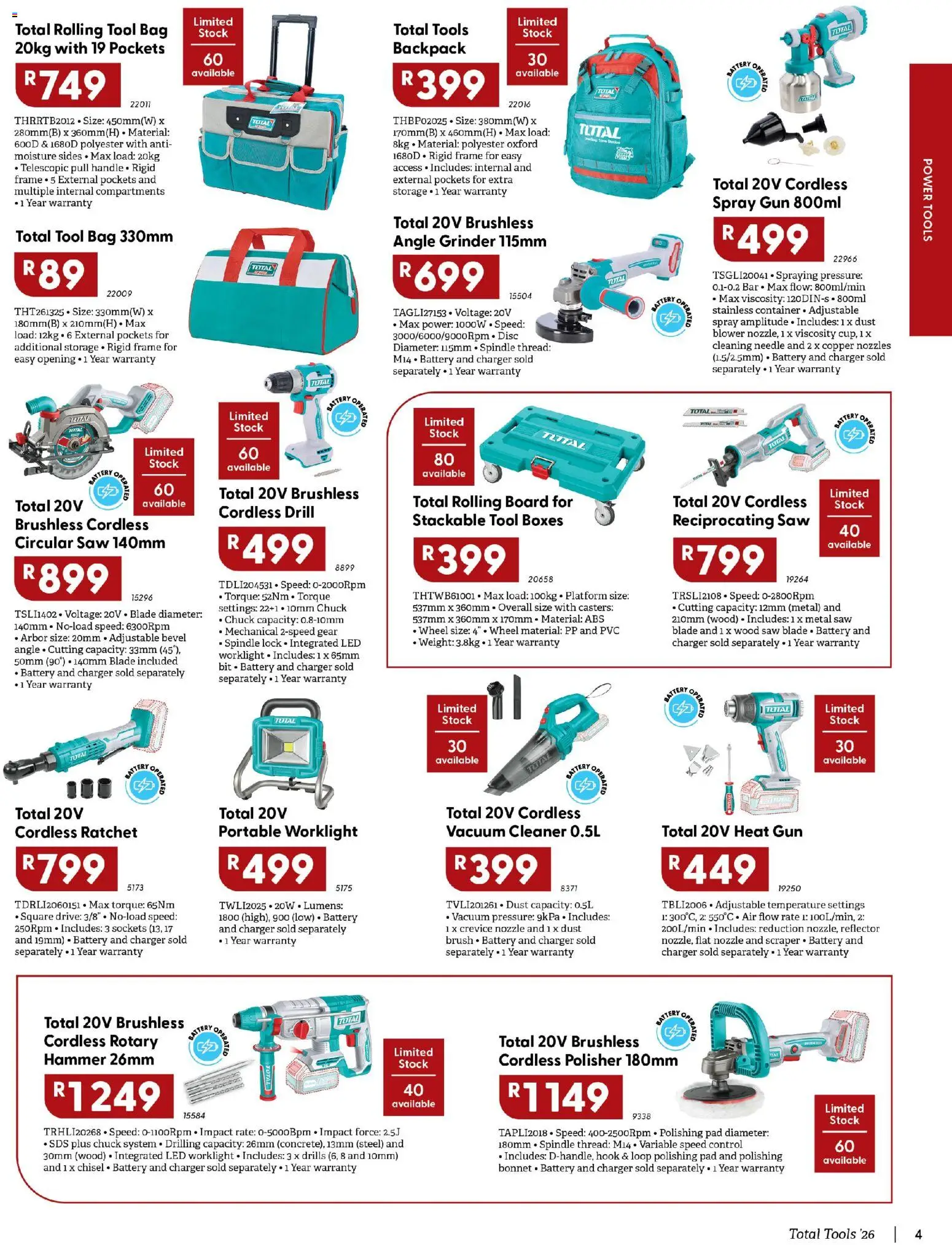 New Brights Hardware catalogue – valid from 25.04.2026 | Page: 5 | Products: Frame, Vacuum cleaner, Grinder, Battery
