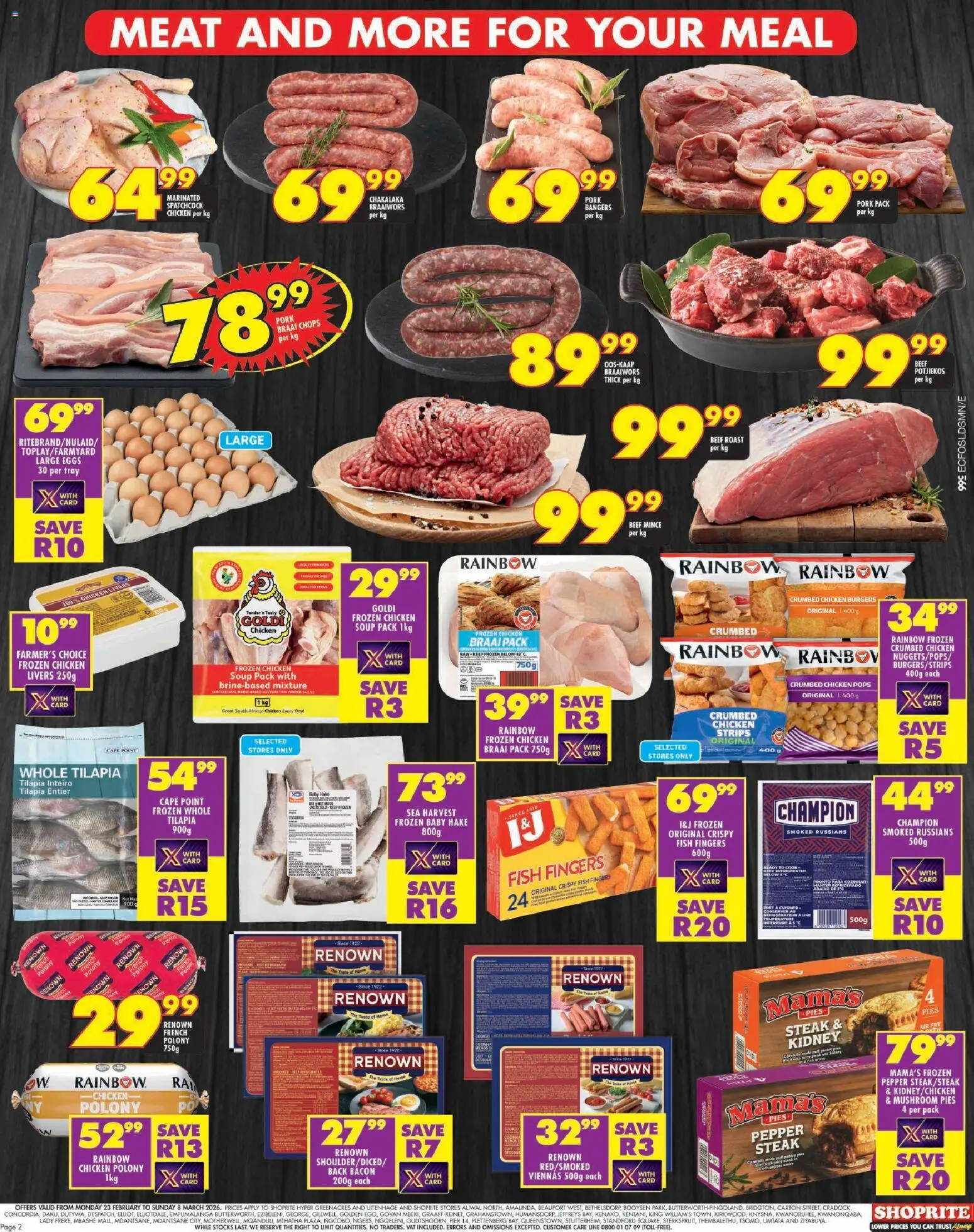 New Shoprite catalogue – valid from 23.02.2026 | Page: 2 | Products: Polony, Pork, Burgers, Bacon