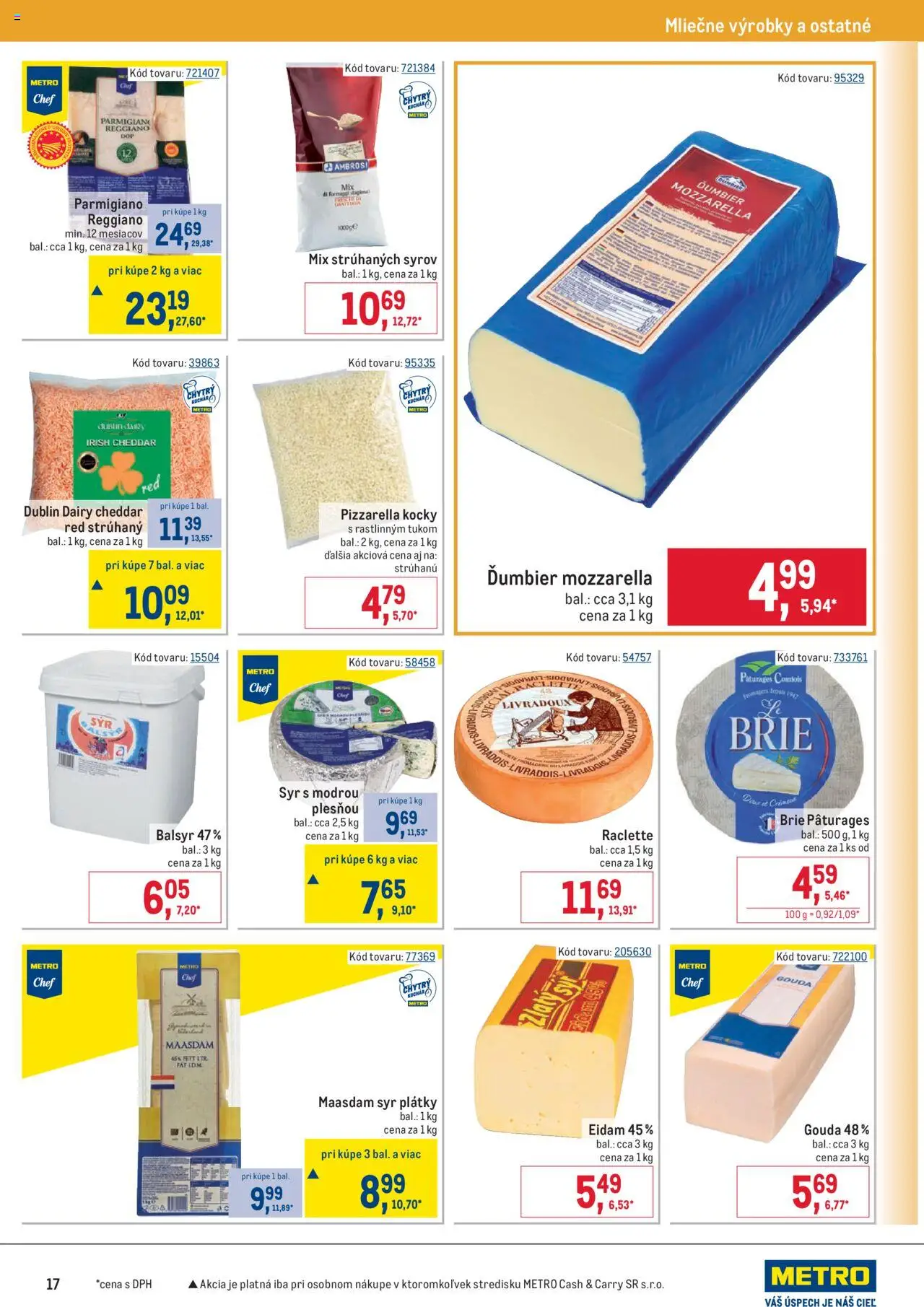 Nové Metro akcie – leták je platný od 08.10.2025 | Strana: 17 | Produkty: Syr, Gouda, Eidam, Mozzarella