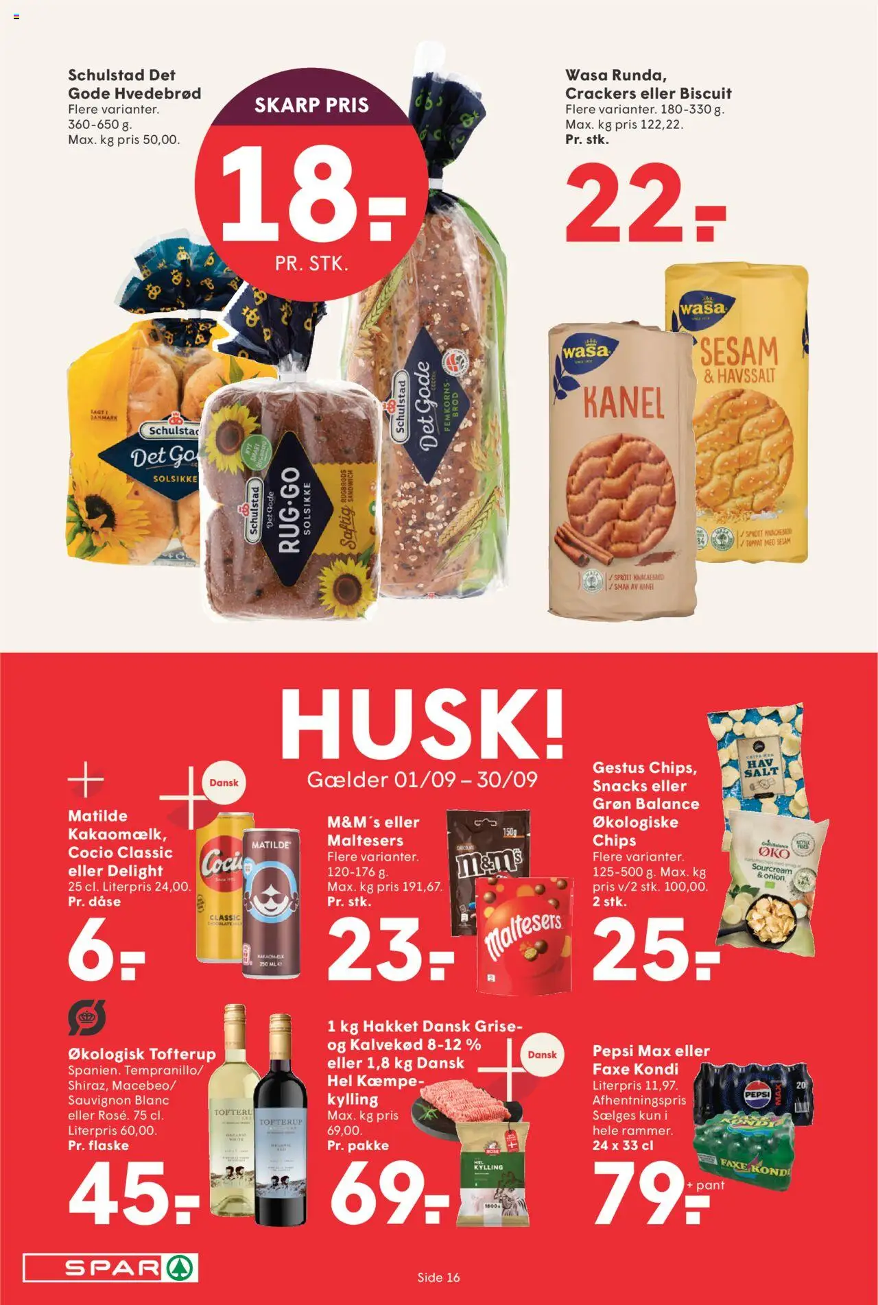 Spar tilbudsavis – gyldig fra 12.09.2025 | Side: 16 | Produkter: Brød, Kanel, Salt, Rugbrød