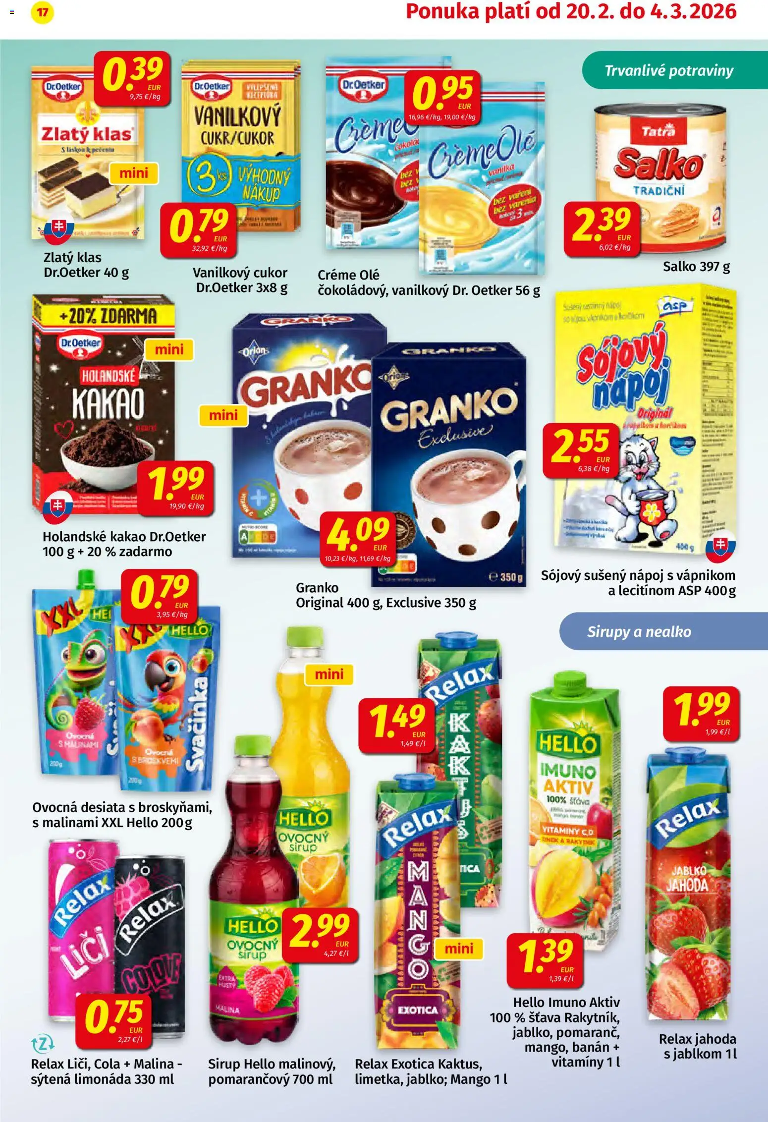 Nové Koruna akcie – leták je platný od 20.02.2026 | Strana: 17 | Produkty: Liči, Vanilkový cukor, Granko, Kakao