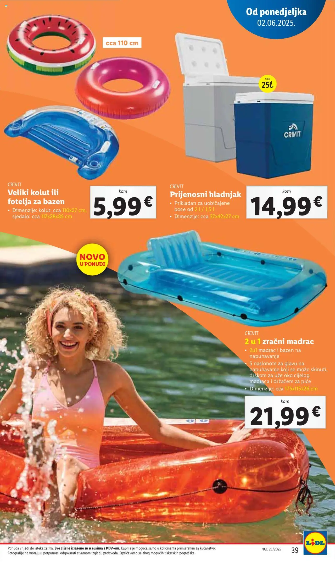 Lidl katalog | vrijedi od 02.06.2025 | Stranica: 39 | Proizvodi: Madrac, Fotelja, Bazen, Hladnjak