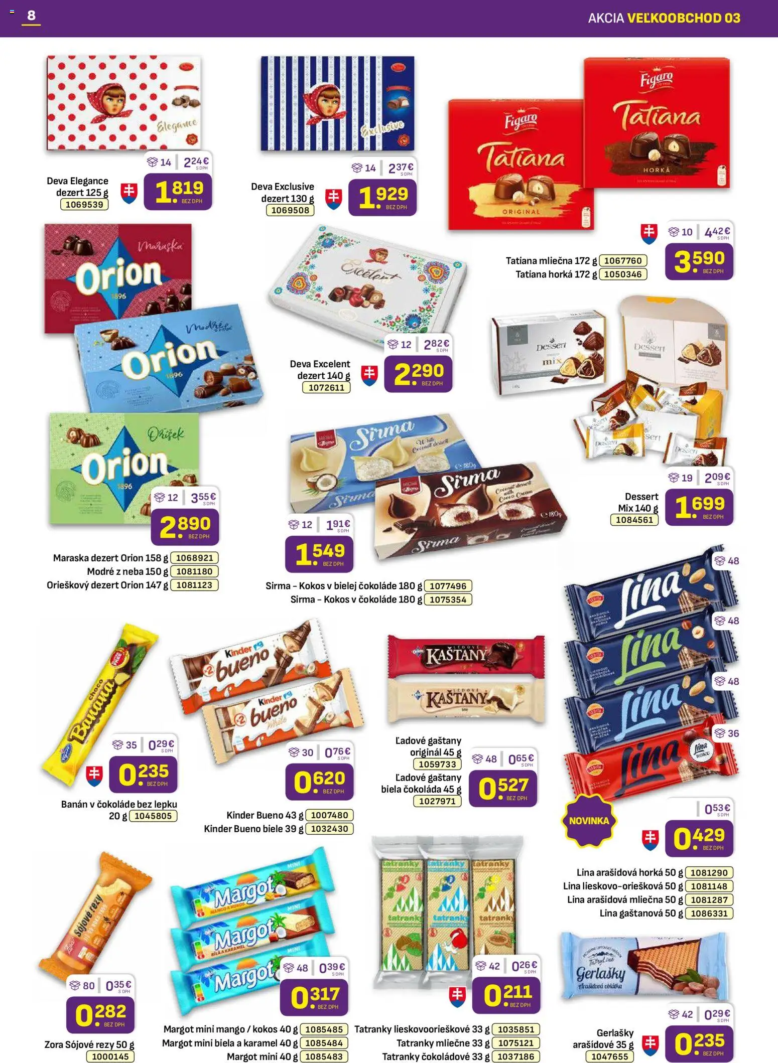 Nové Libex akcie – leták je platný od 02.02.2026 | Strana: 8 | Produkty: Kinder, Kinder Bueno, Čokoláda, Mango