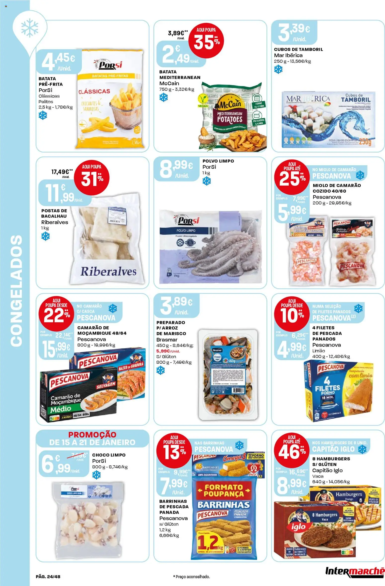 Intermarché folheto │ válido de 15.01.2026 | Página: 24 | Produtos: Bacalhau, Peito de frango, Frango, Carne